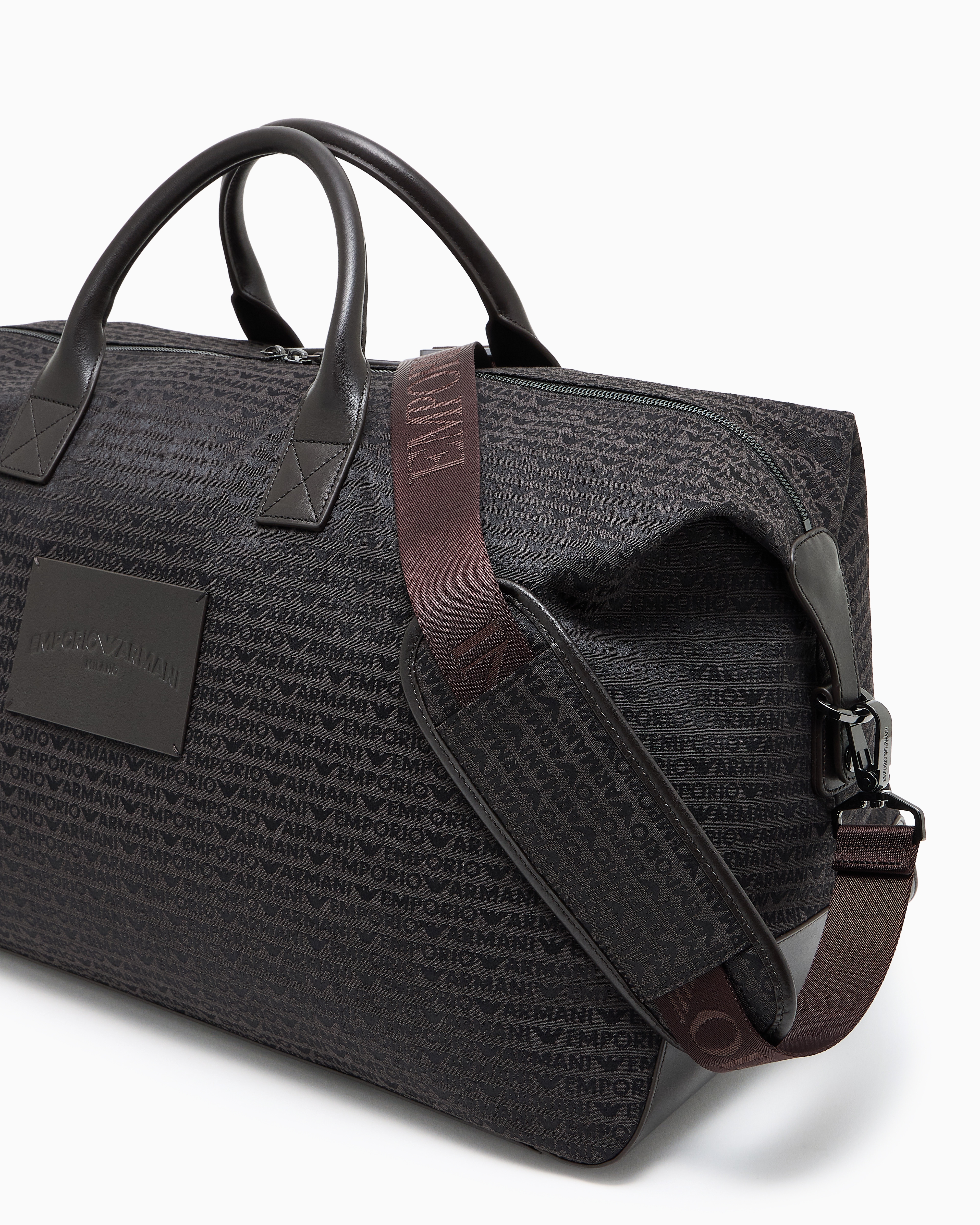 Emporio Armani - Weekend bag in monogram jacquard, Man, Grey, Size: TU