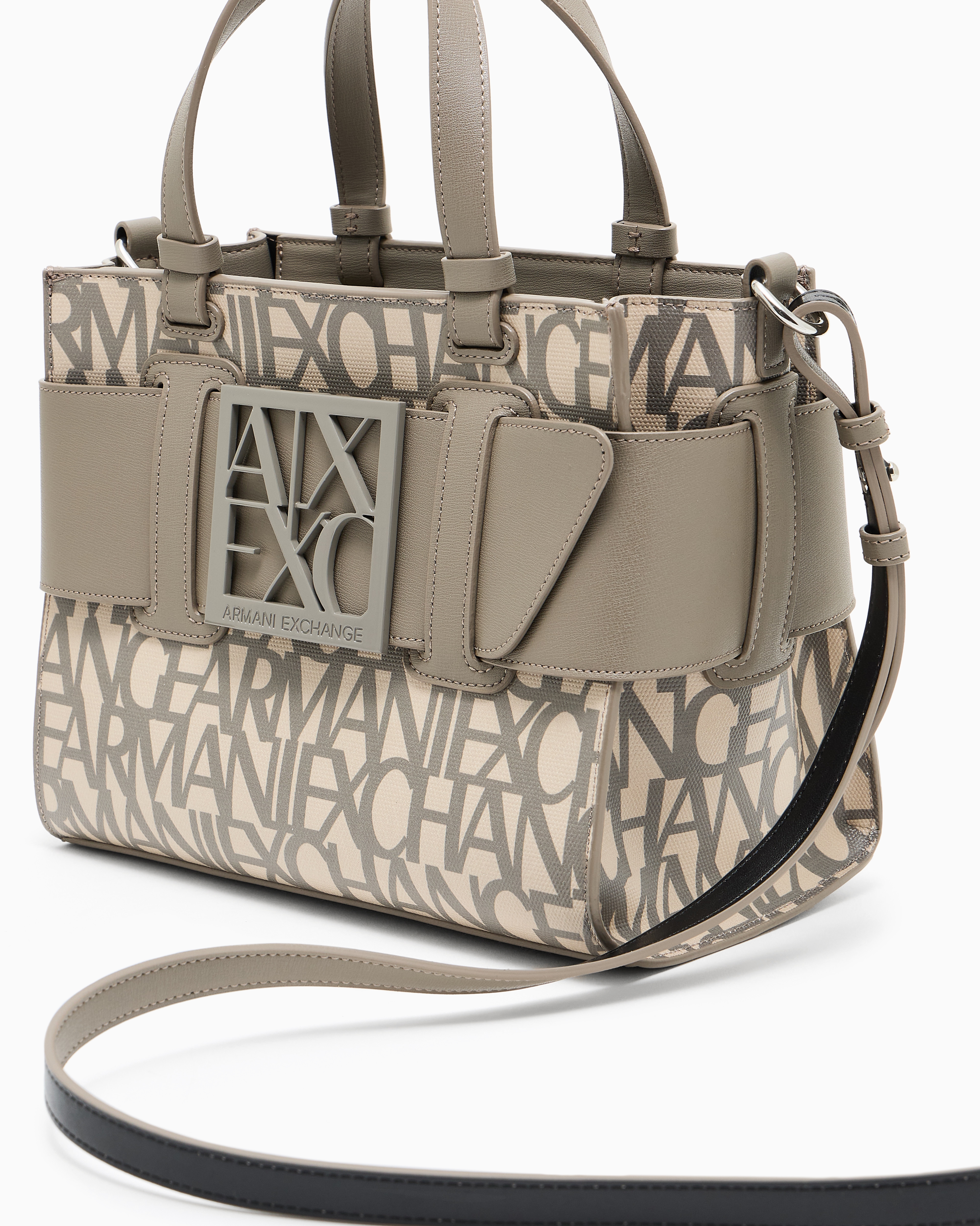 Armani Exchange Medium Tote Bag With Contrasting Detail In Sand