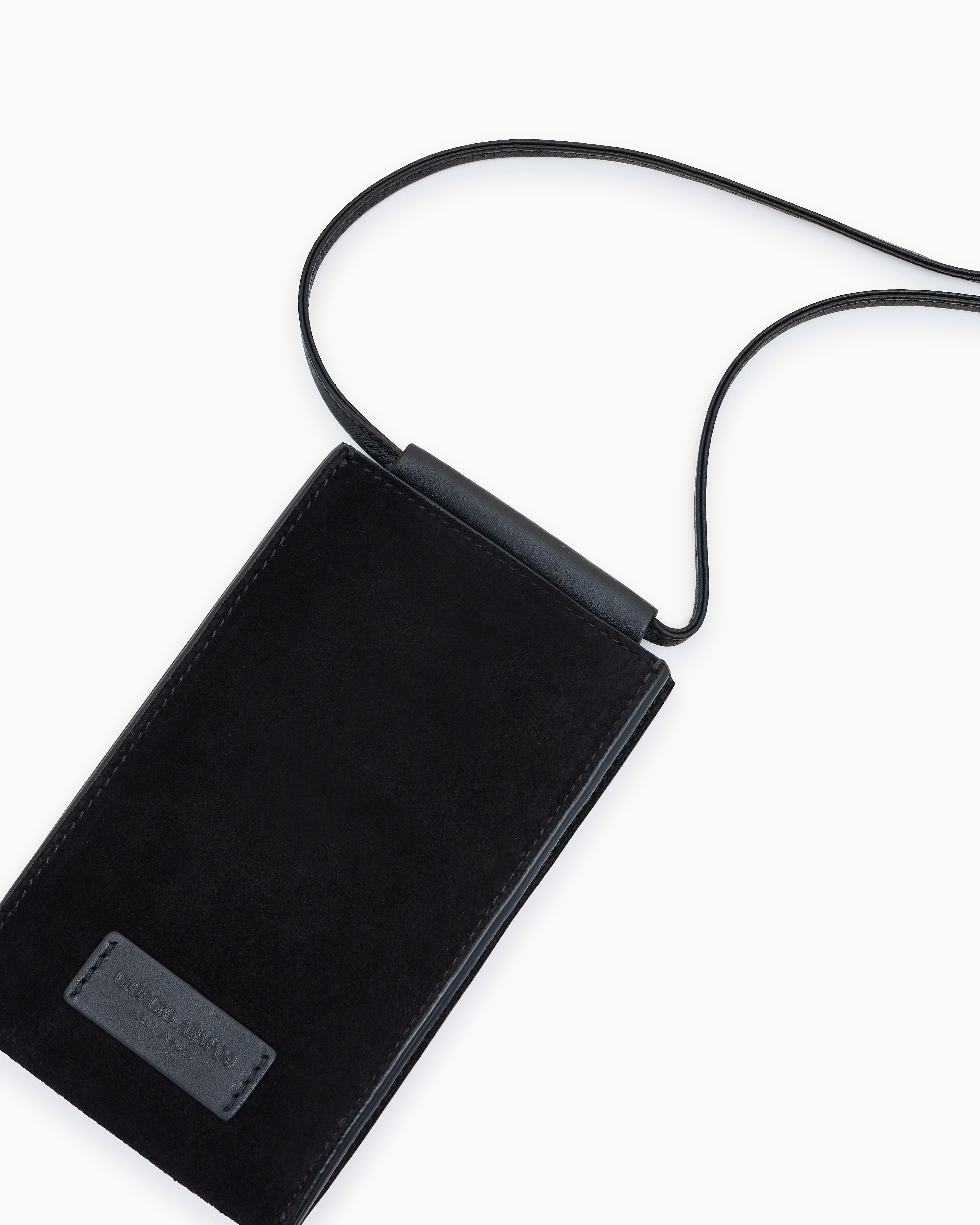 Giorgio Armani Calfskin And Suede Mobile Phone Holder In Black