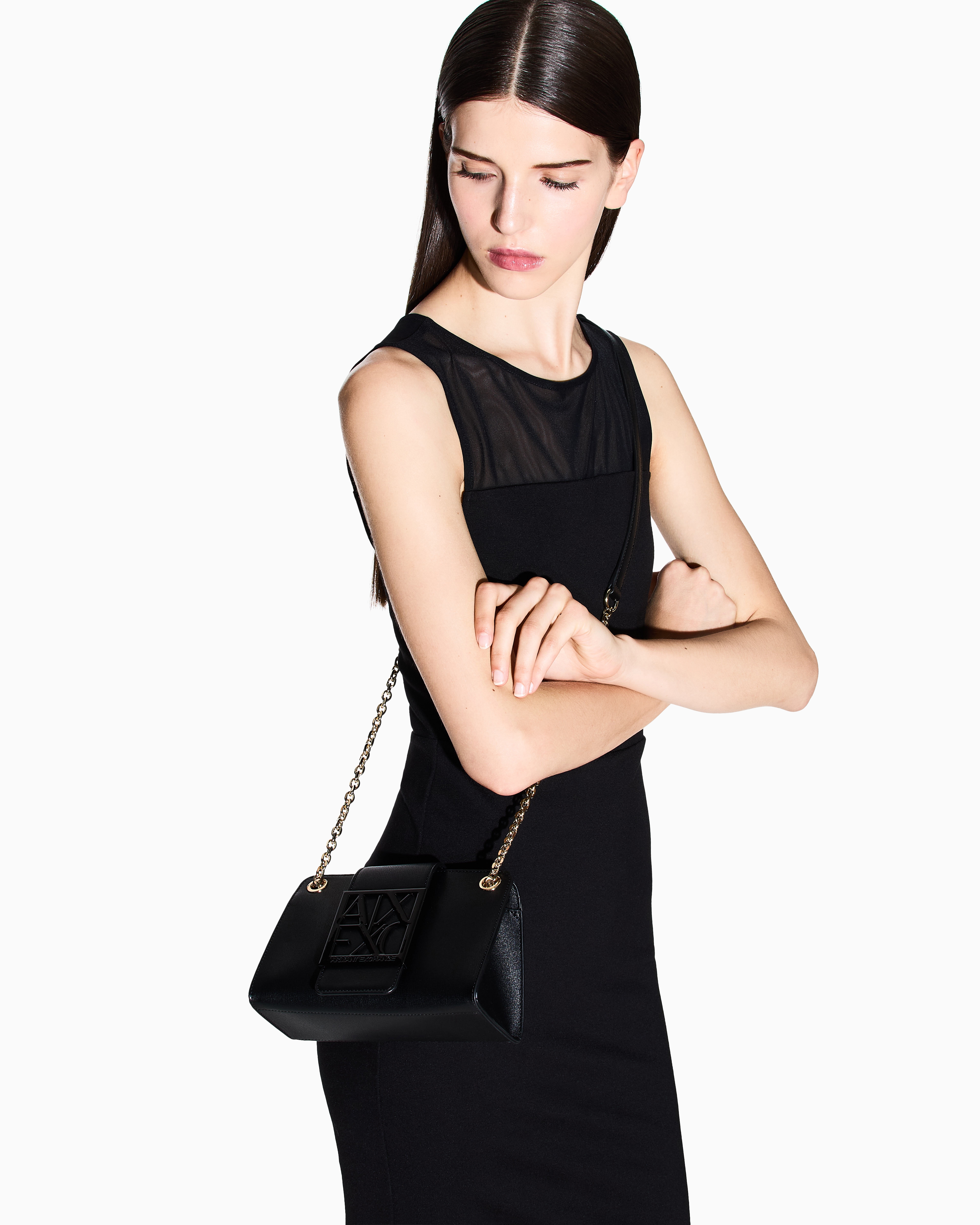 Armani Exchange - Trapeze shoulder bag with logo, Woman, Black, Size: TU
