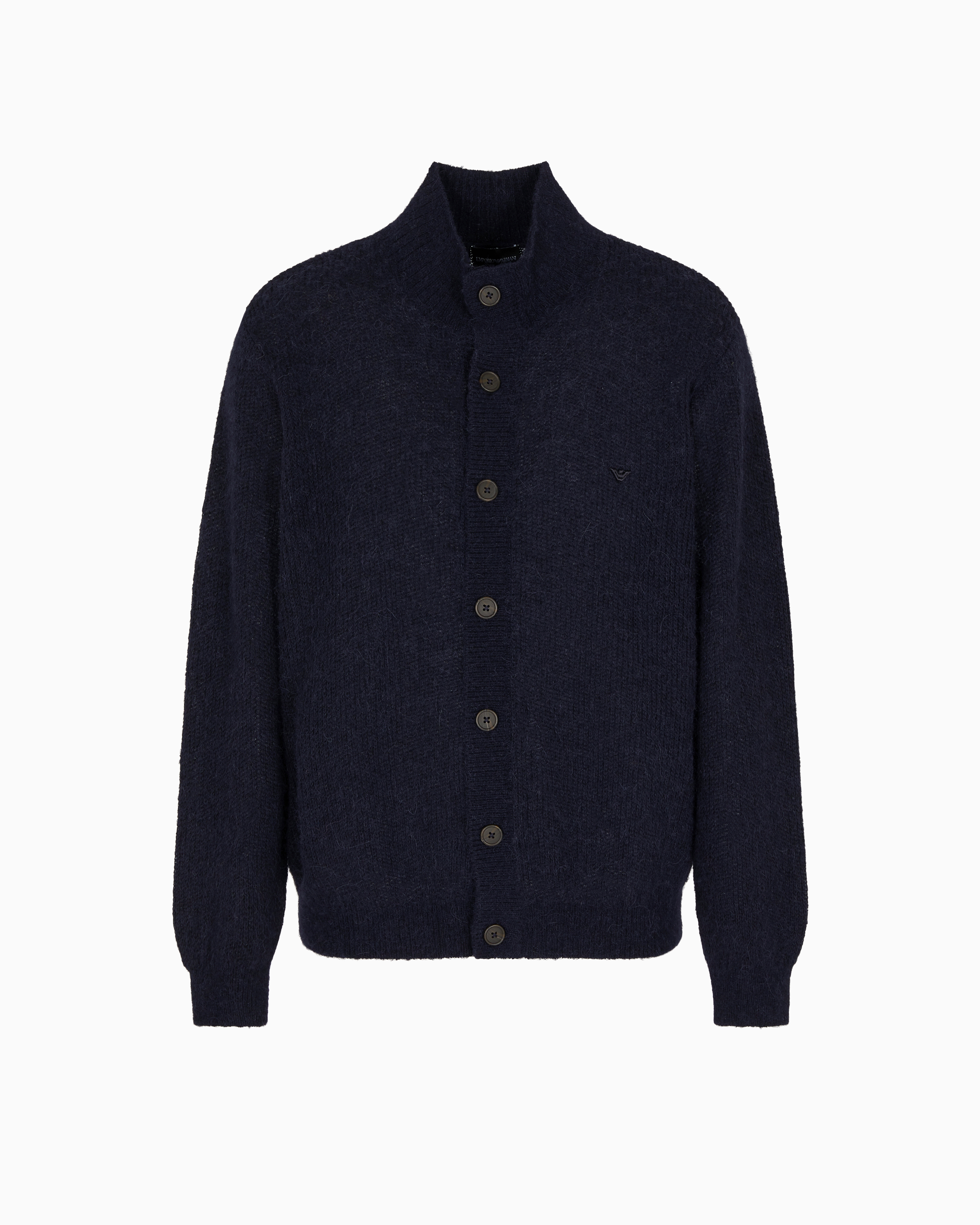 Emporio Armani - Fancy-knit alpaca-blend cardigan, Man, Navy_blue, Size: