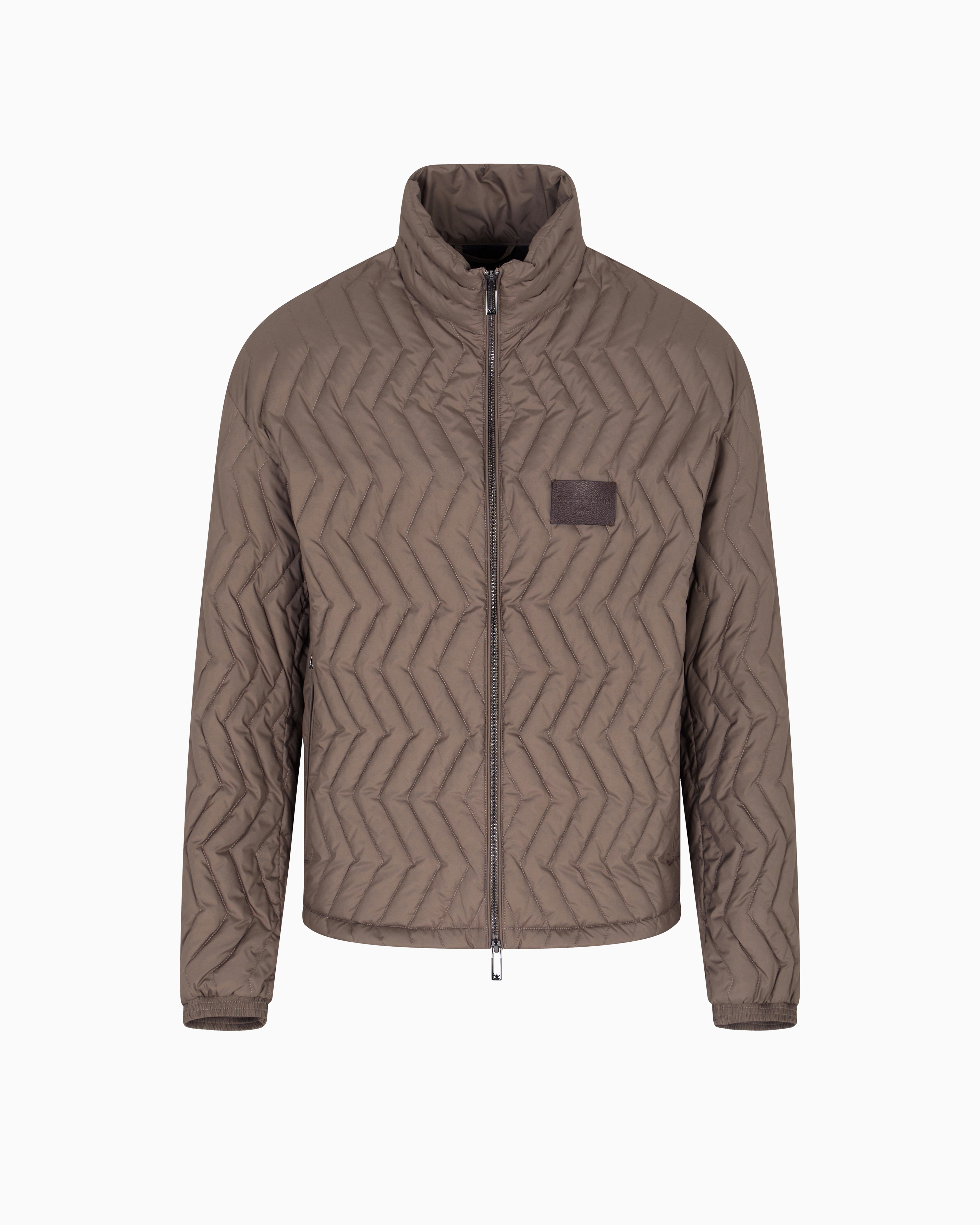 Emporio Armani - Full-zip down jacket chevron quilted ripstop nylon, Man, Beige, Size: