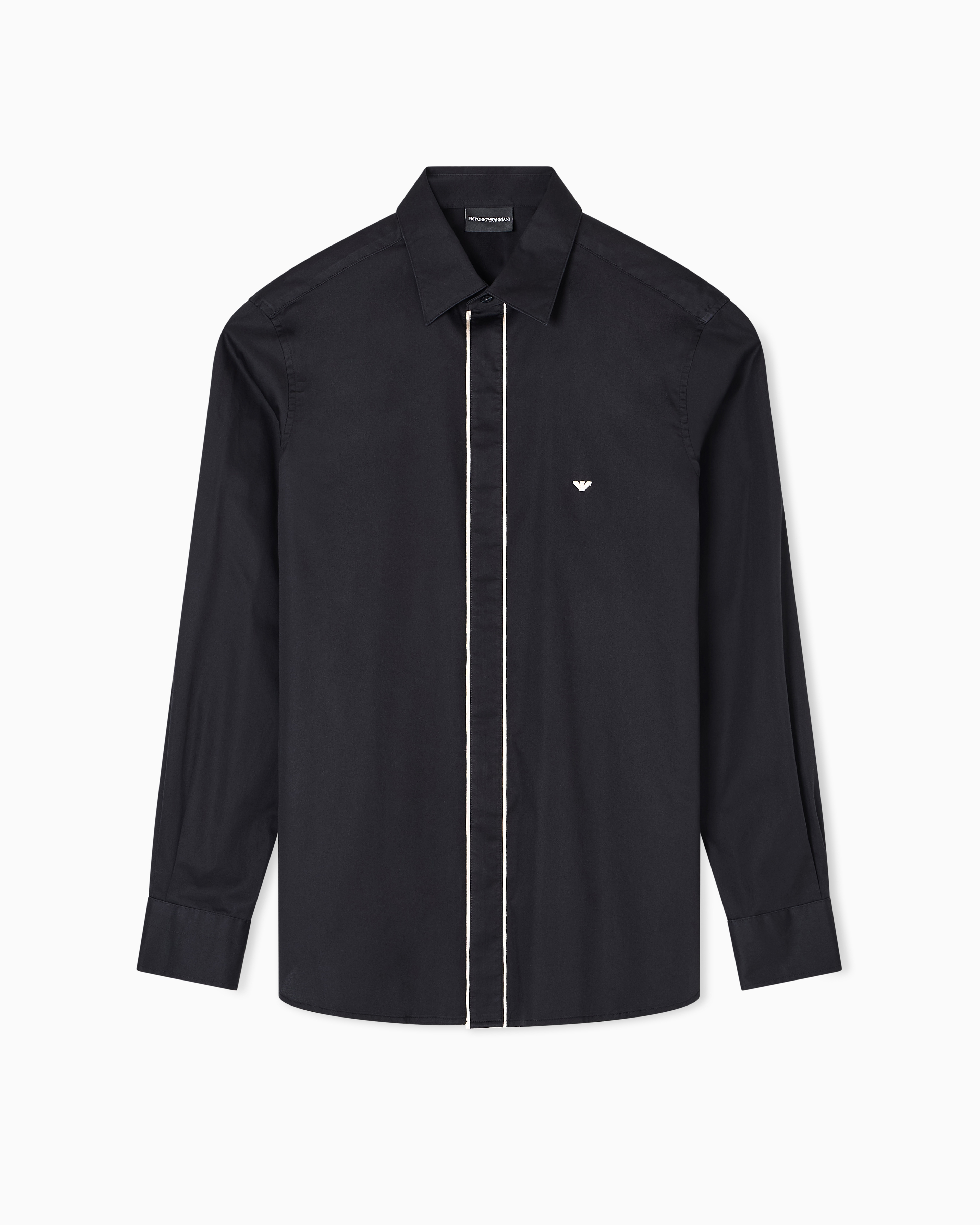 Emporio Armani Pima Cotton Shirt With Piping In Black
