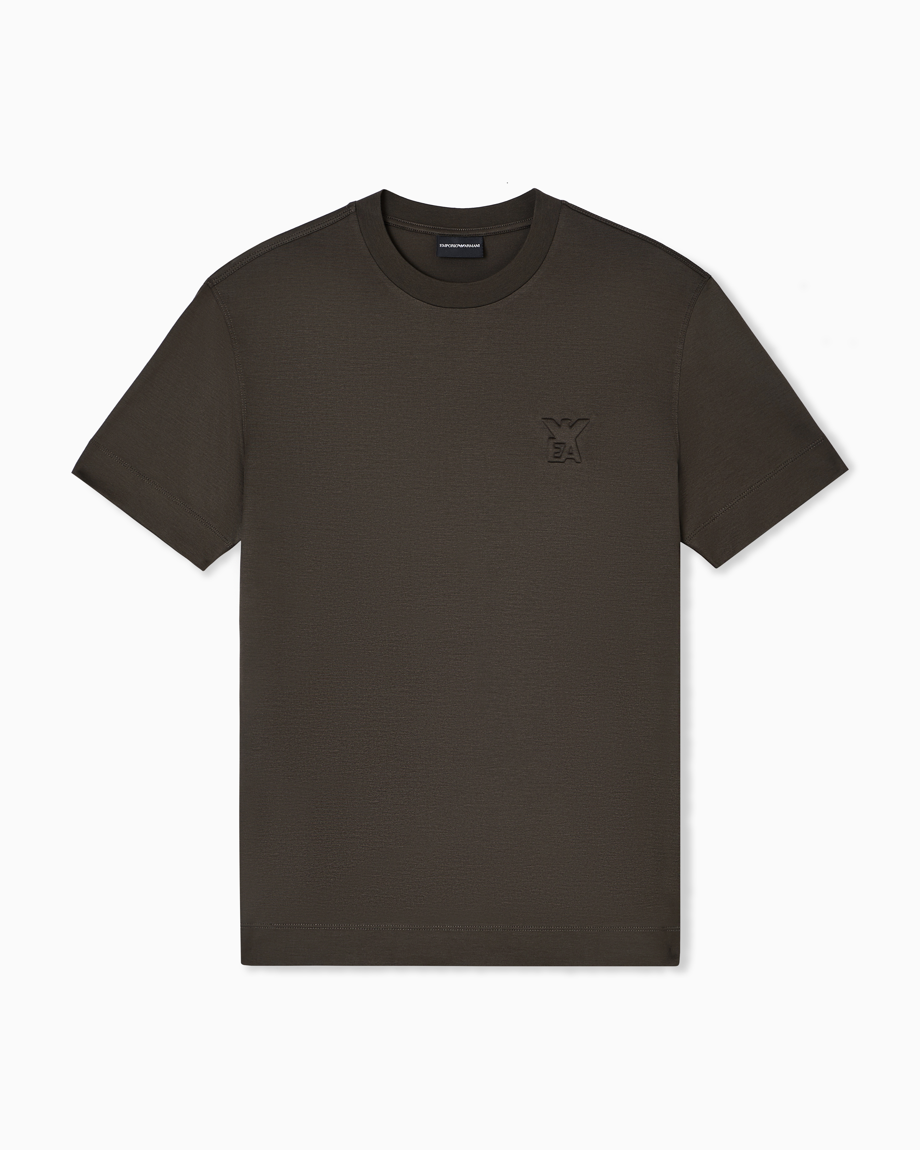 Emporio Armani Asv Lyocell Jersey Blend T-shirt With Domed Logo In Green