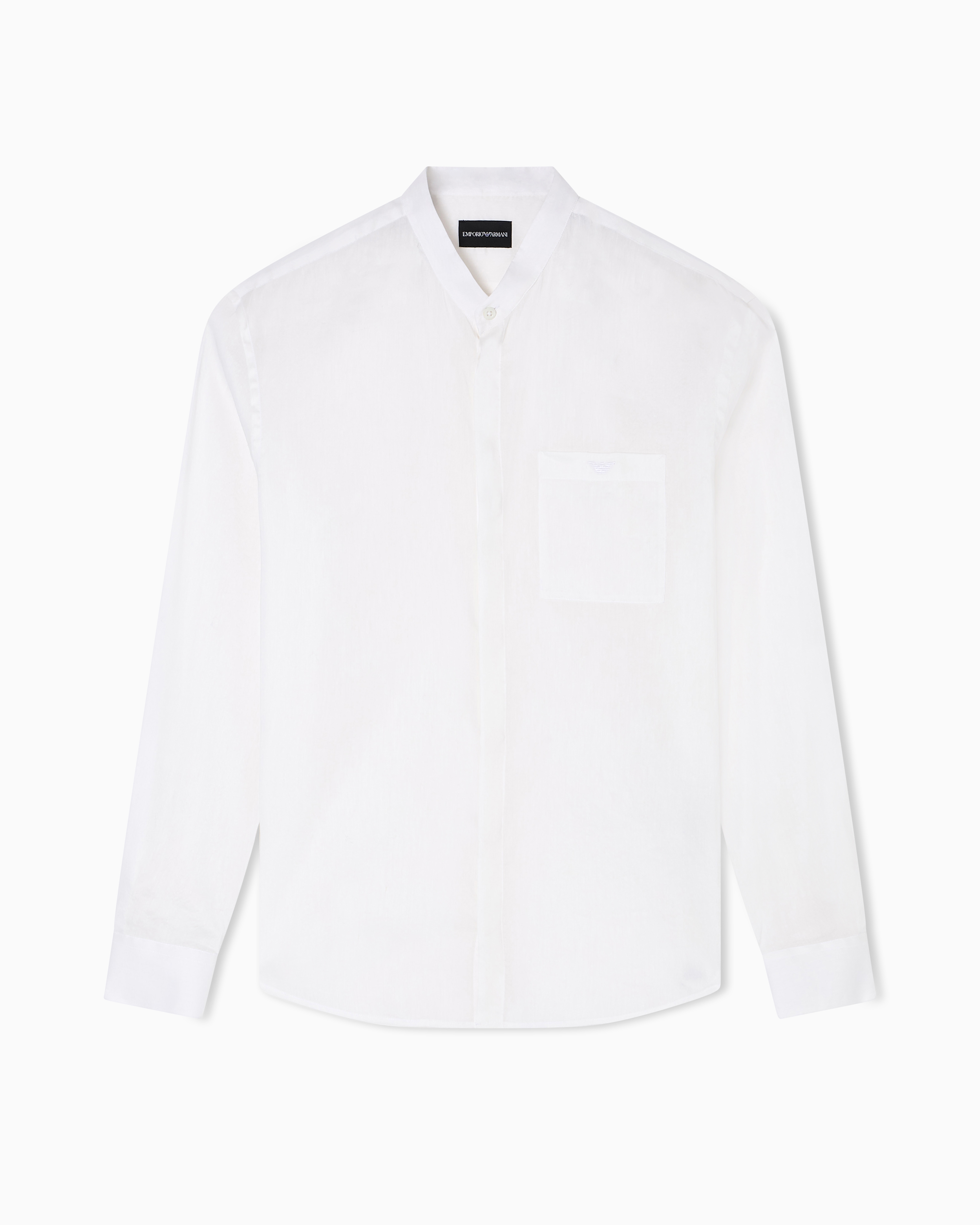 Emporio Armani - Linen and silk blend chambray shirt with guru collar, Man, White, Size: