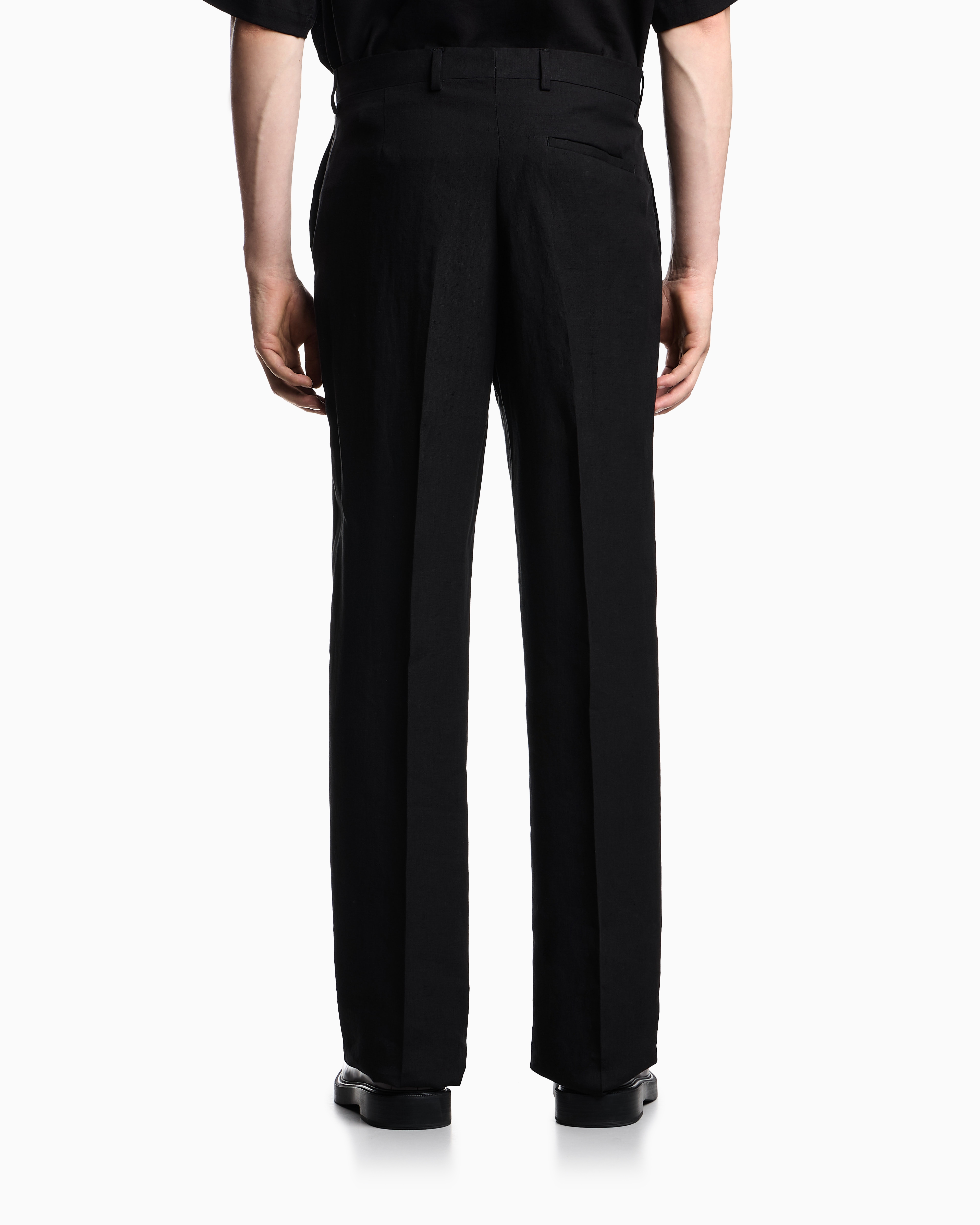 Emporio Armani - Pure linen trousers, Man, Black, Size: