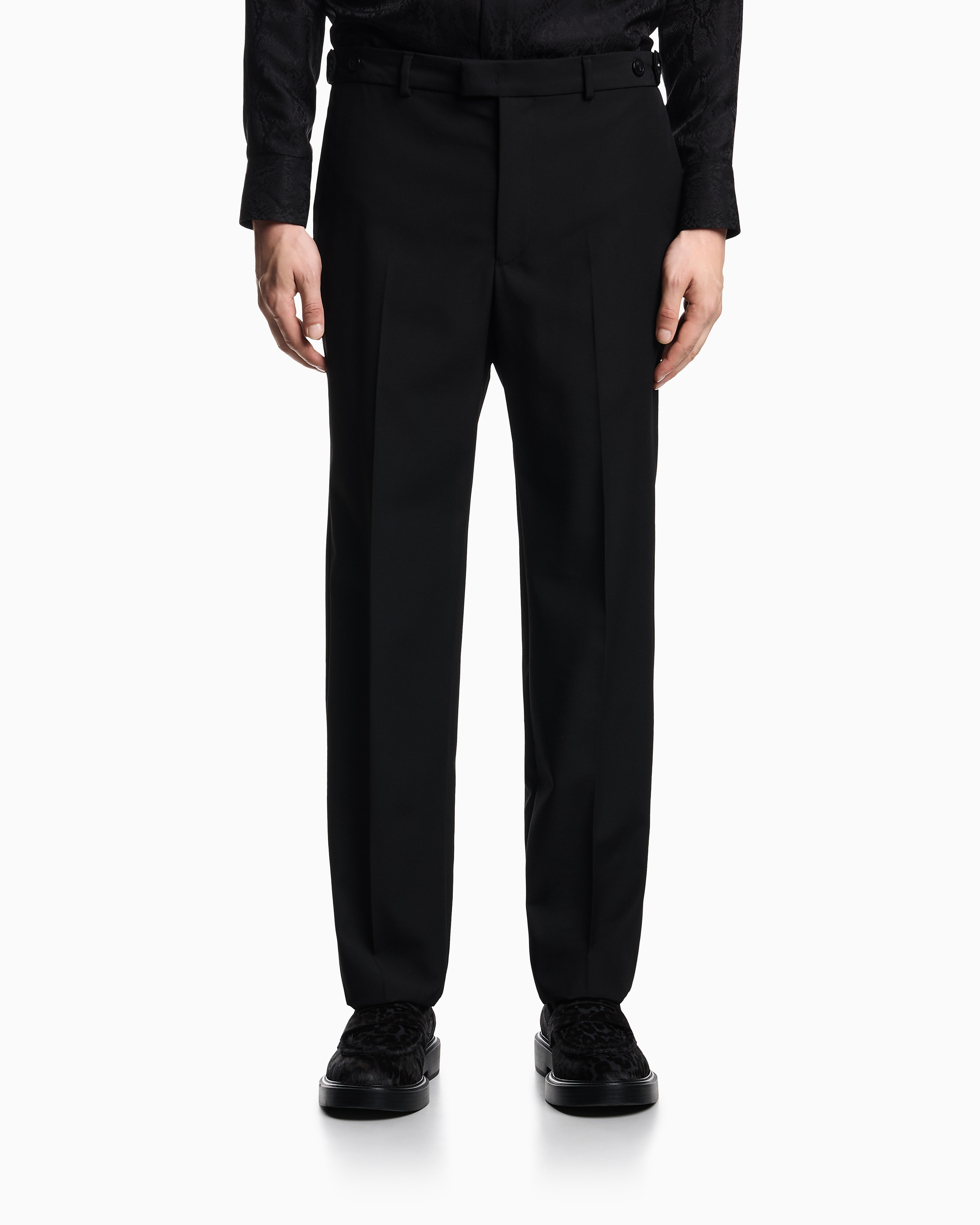 Emporio Armani Trousers With A Pleat In Virgin Wool With A Technical Finish In Black