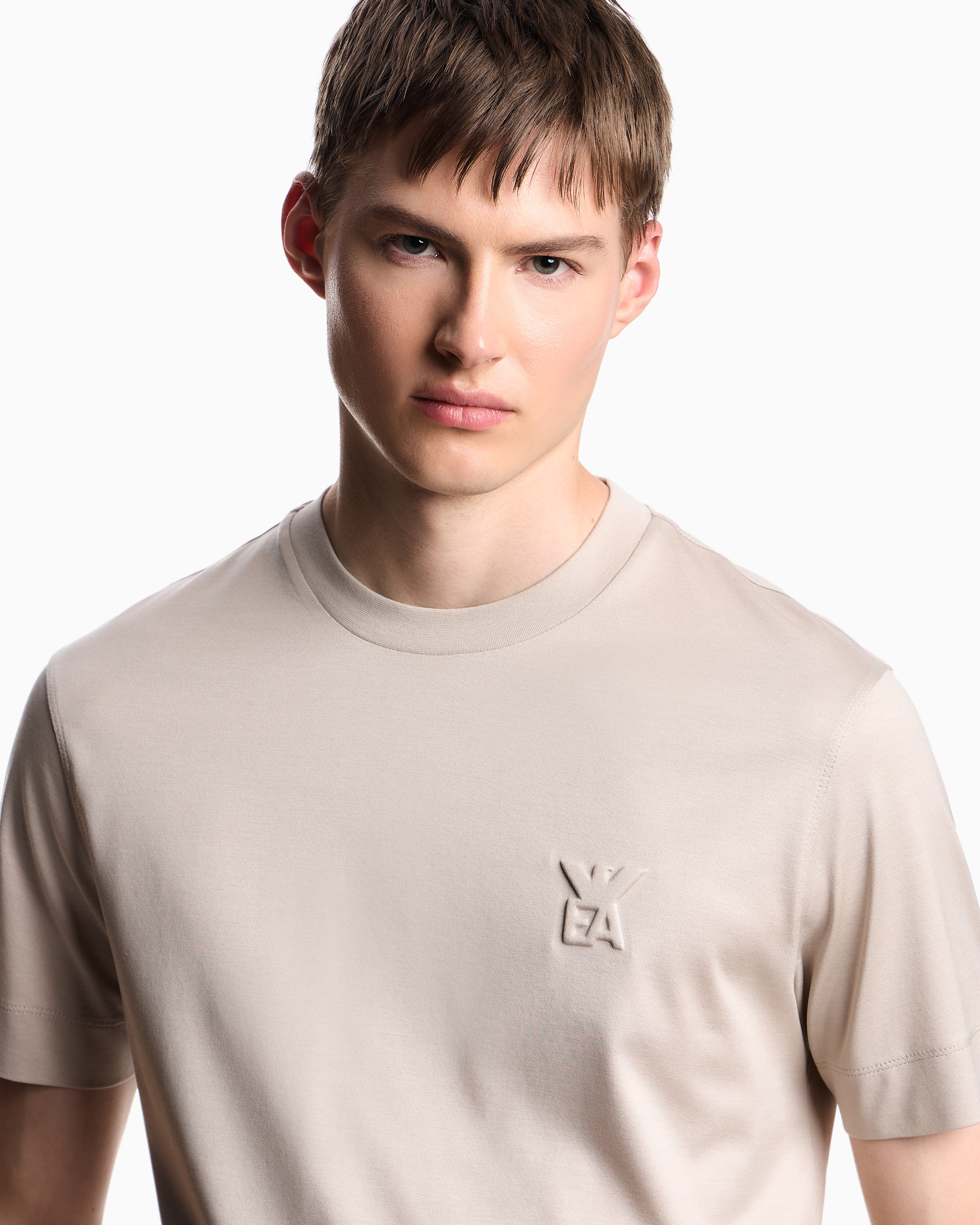 Emporio Armani Asv Lyocell Jersey Blend T-shirt With Domed Logo In Sand