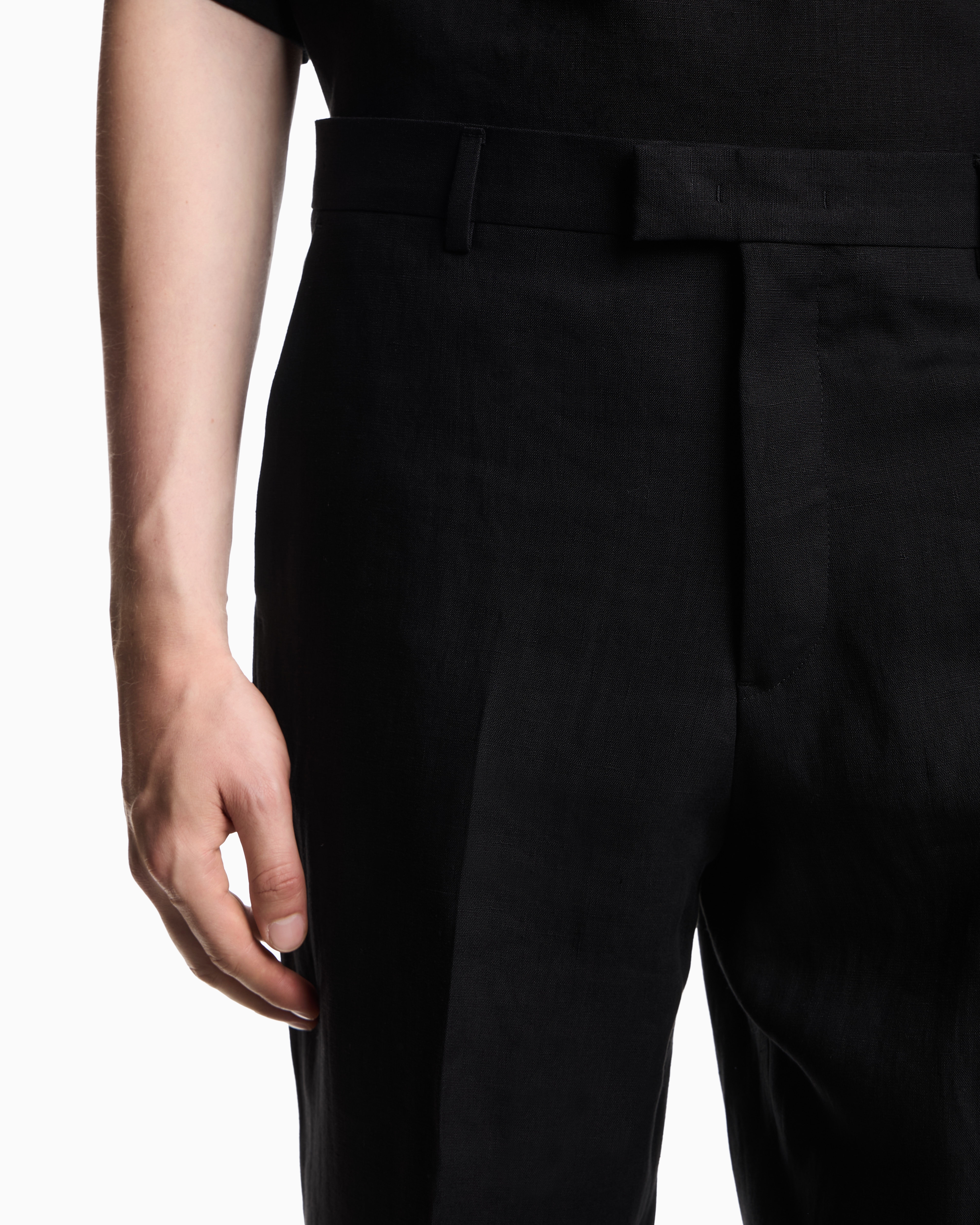 Emporio Armani - Pure linen trousers, Man, Black, Size: