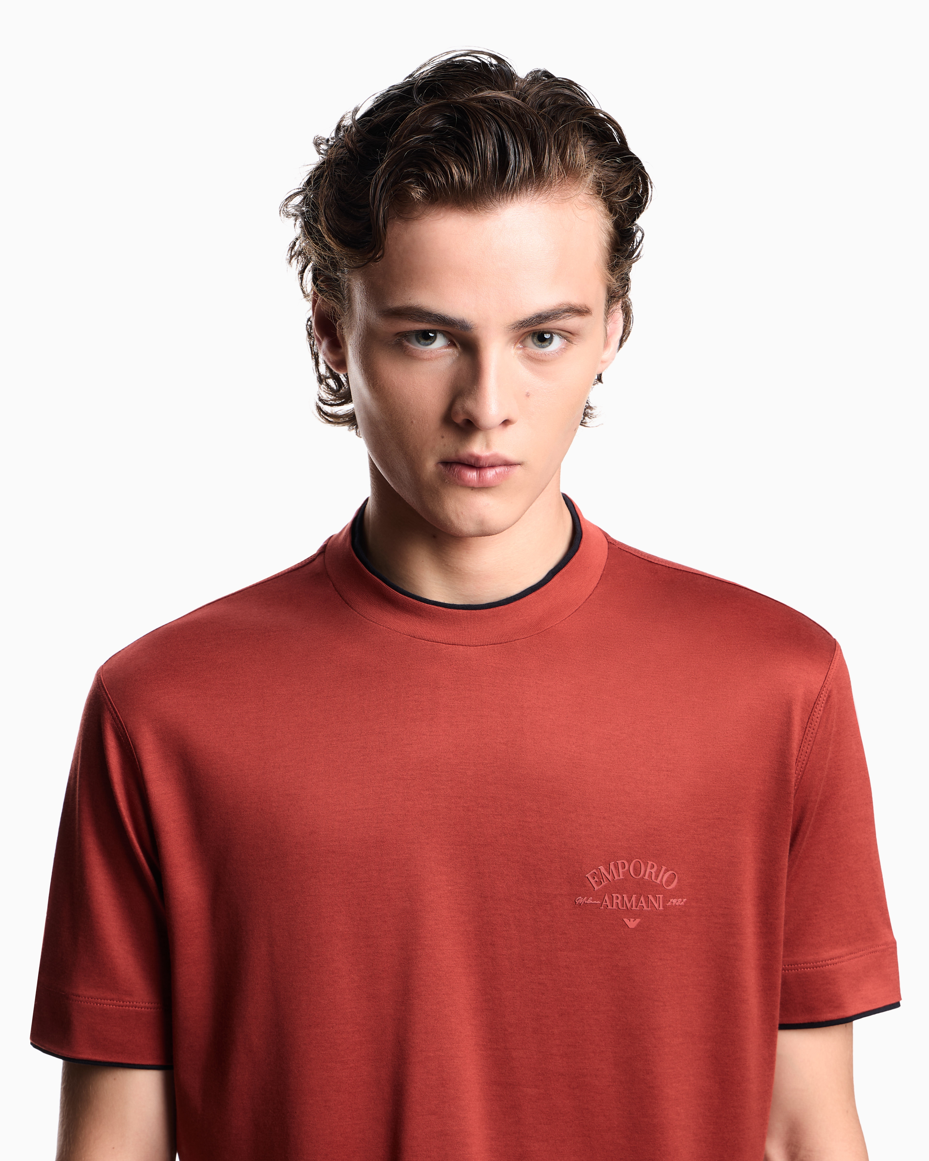Emporio Armani Asv Lyocell-blend Jersey T-shirt With Contrasting Details In Red