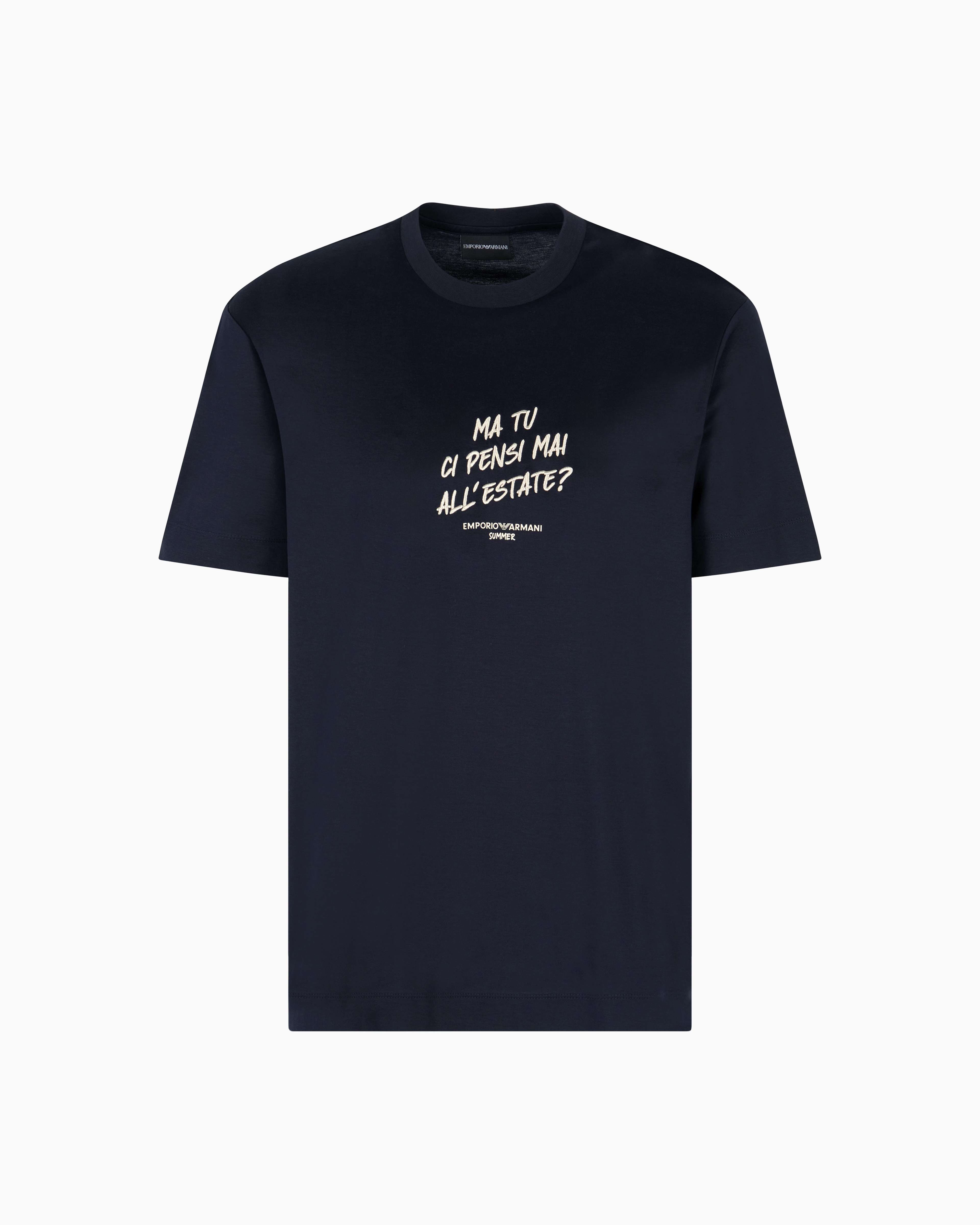 Emporio Armani - ASV Lyocell-blend jersey T-shirt with embroidered Summer Mood slogan, Man, Navy Blue, Size: