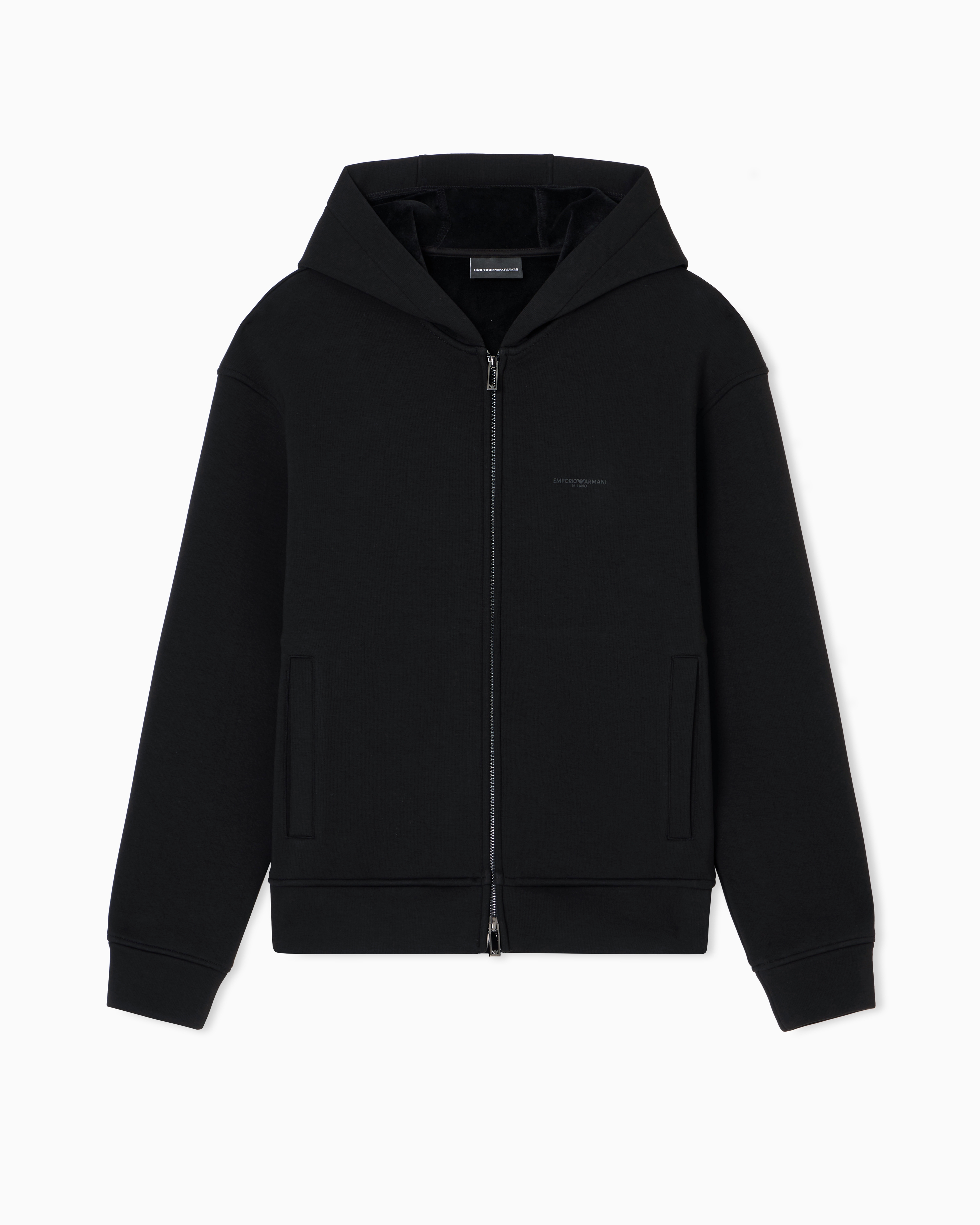 Emporio Armani - ASV Lyocell-blend bonded jersey zip-up sweatshirt with hood, Man, Black, Size: