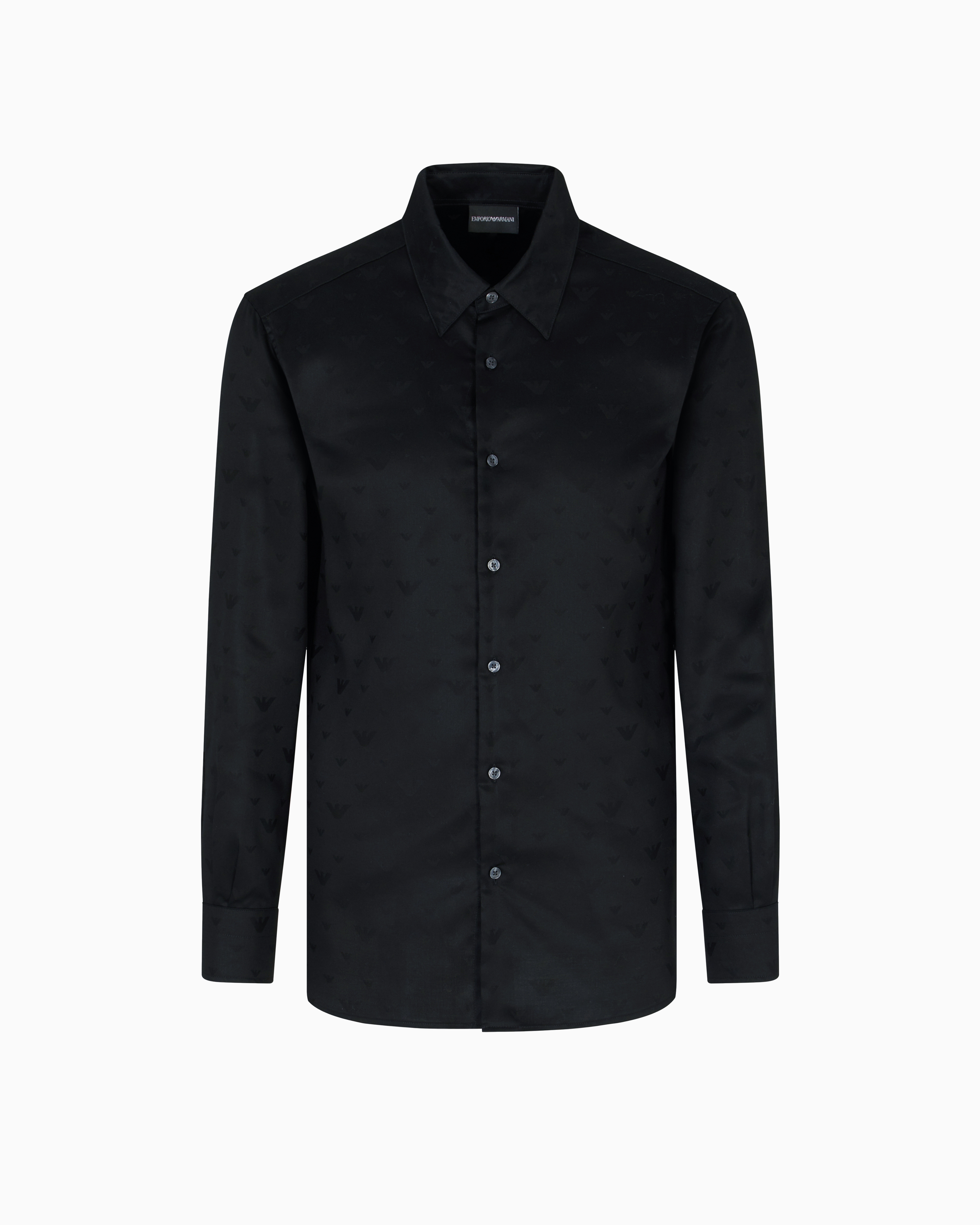 Emporio Armani - Jacquard Lyocell shirt with all-over eagles, Man, Black, Size: