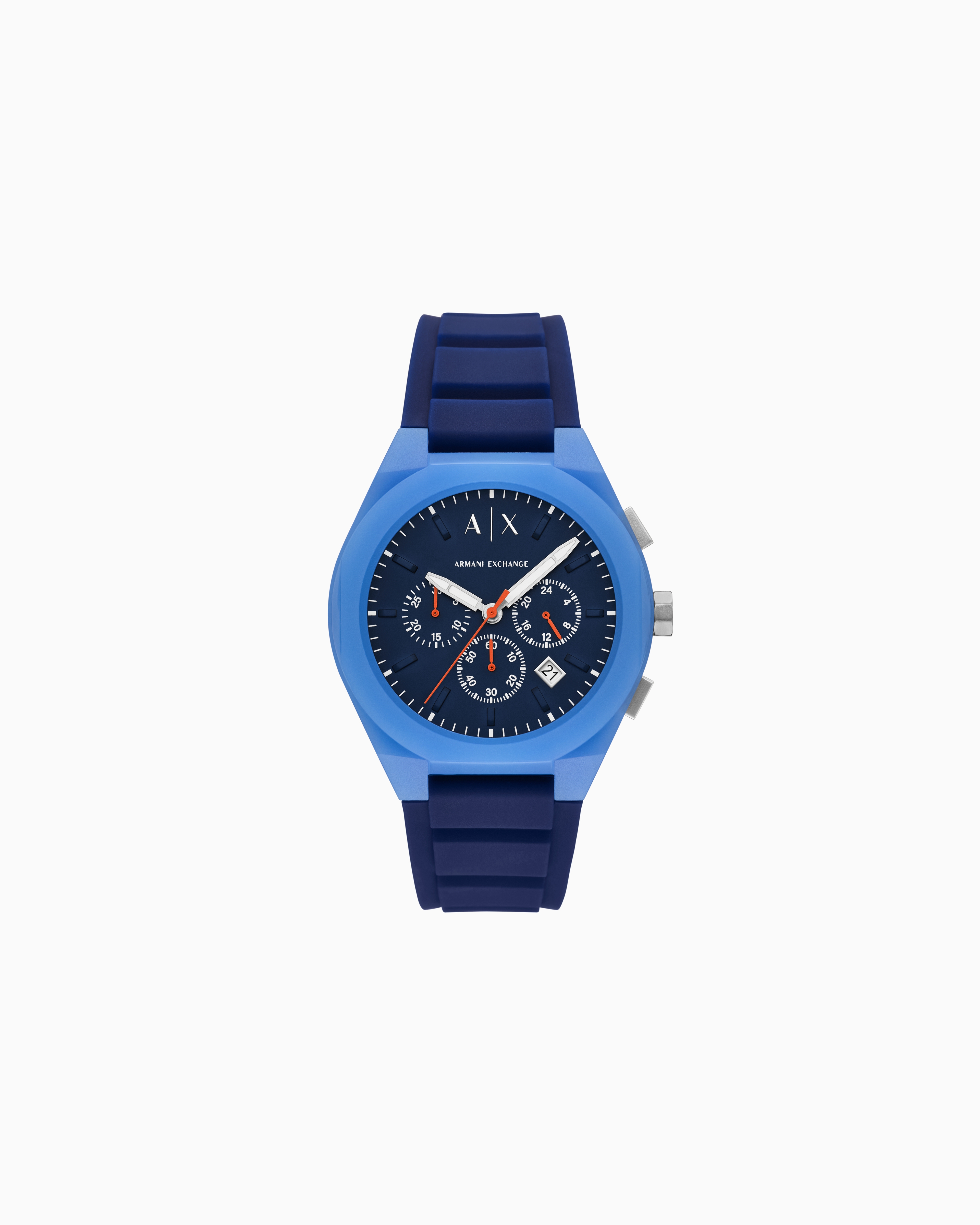 Armani Exchange Sync Chronograph Blue Silicone Watch In Gold