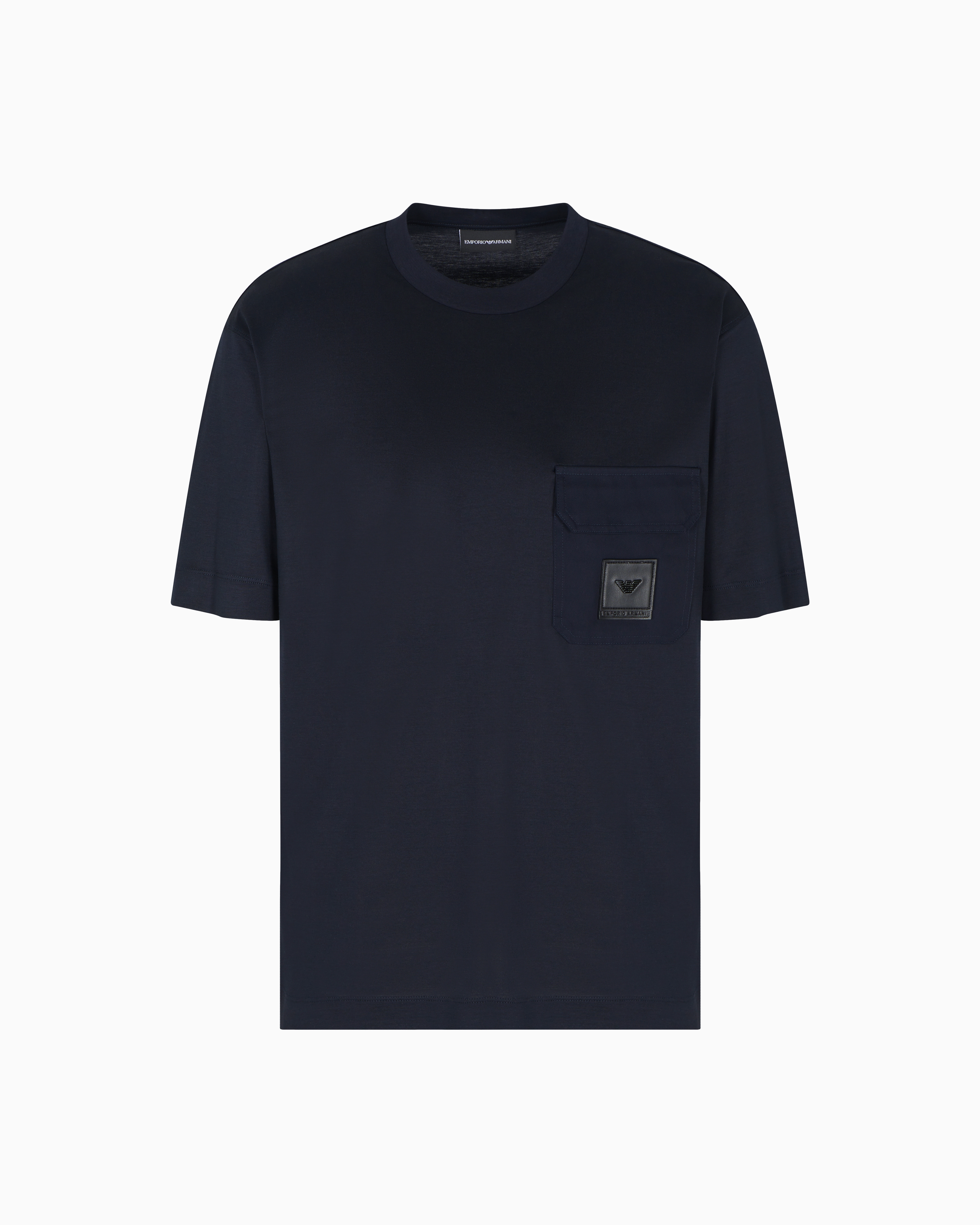 Emporio Armani - Lyocell-blend jersey T-shirt with nylon pocket and logo patch, Man, Navy Blue, Size: