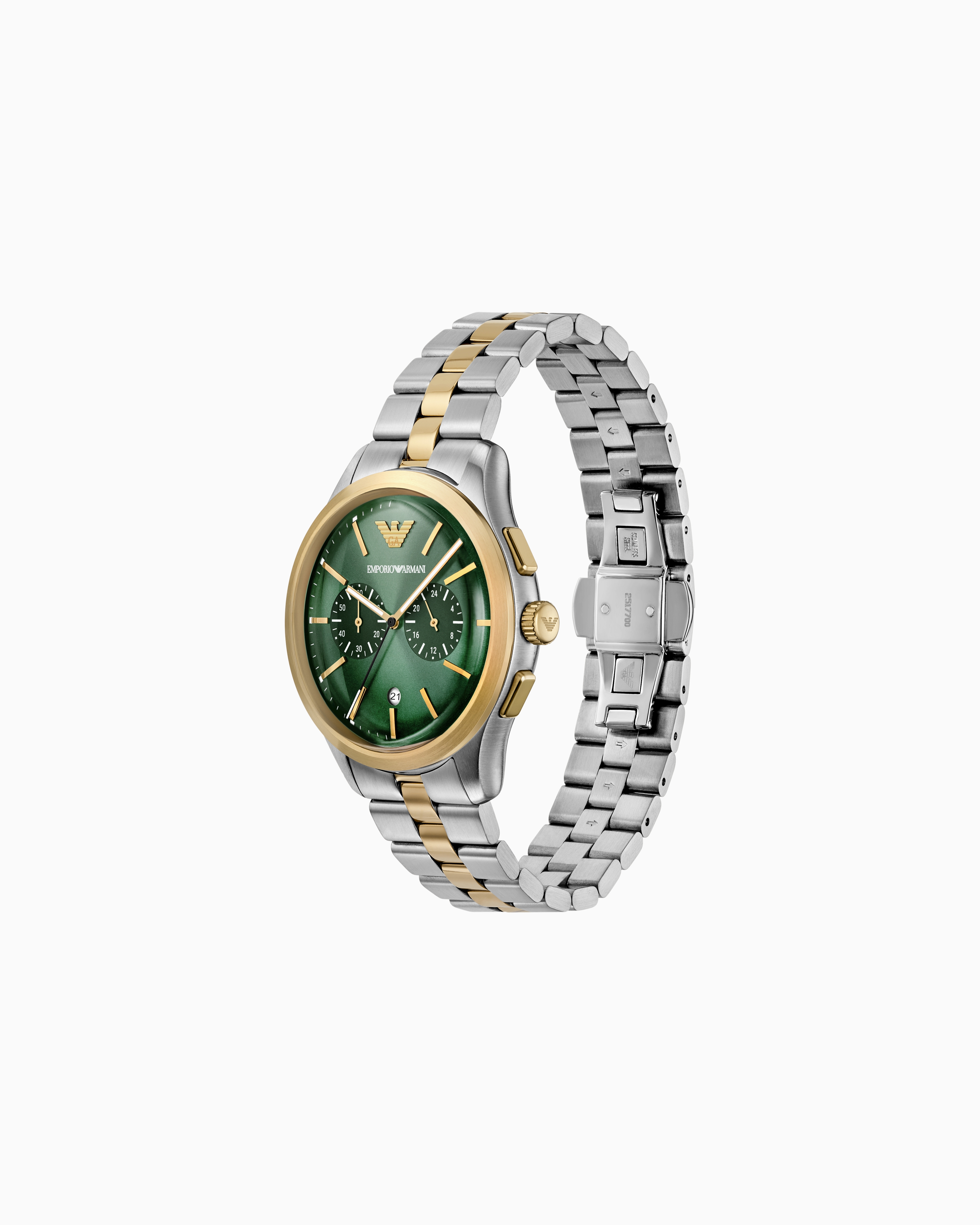 (美品・稼働品)EMPORIO ARMANI クロノグラフ時計 新品 エンポリオアルマーニ 腕時計 メンズ 2ダイヤル クロノ