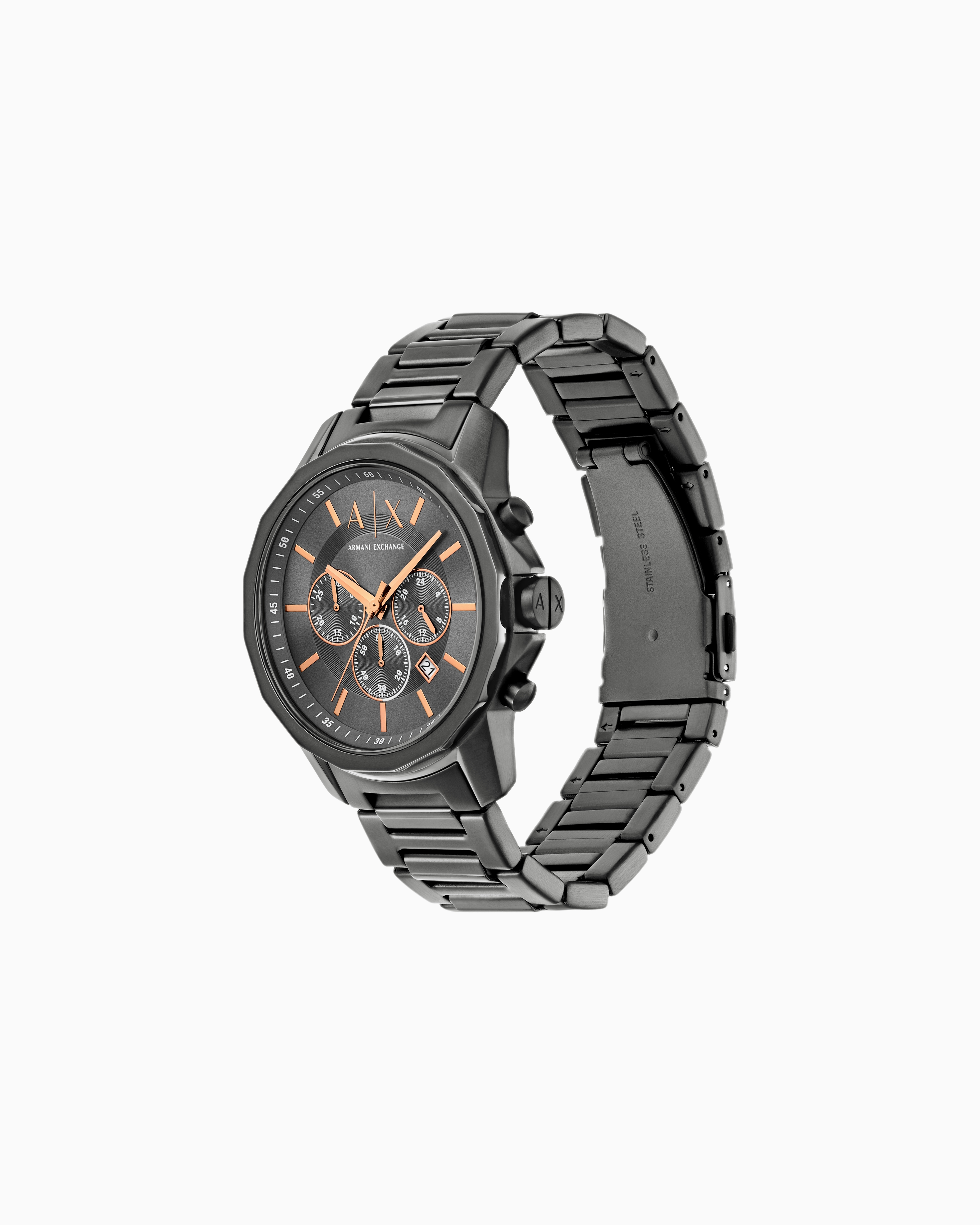 Armani Exchange Chronograph Gunmetal Stainless Steel Watch And Bracelet Gift Set In Black