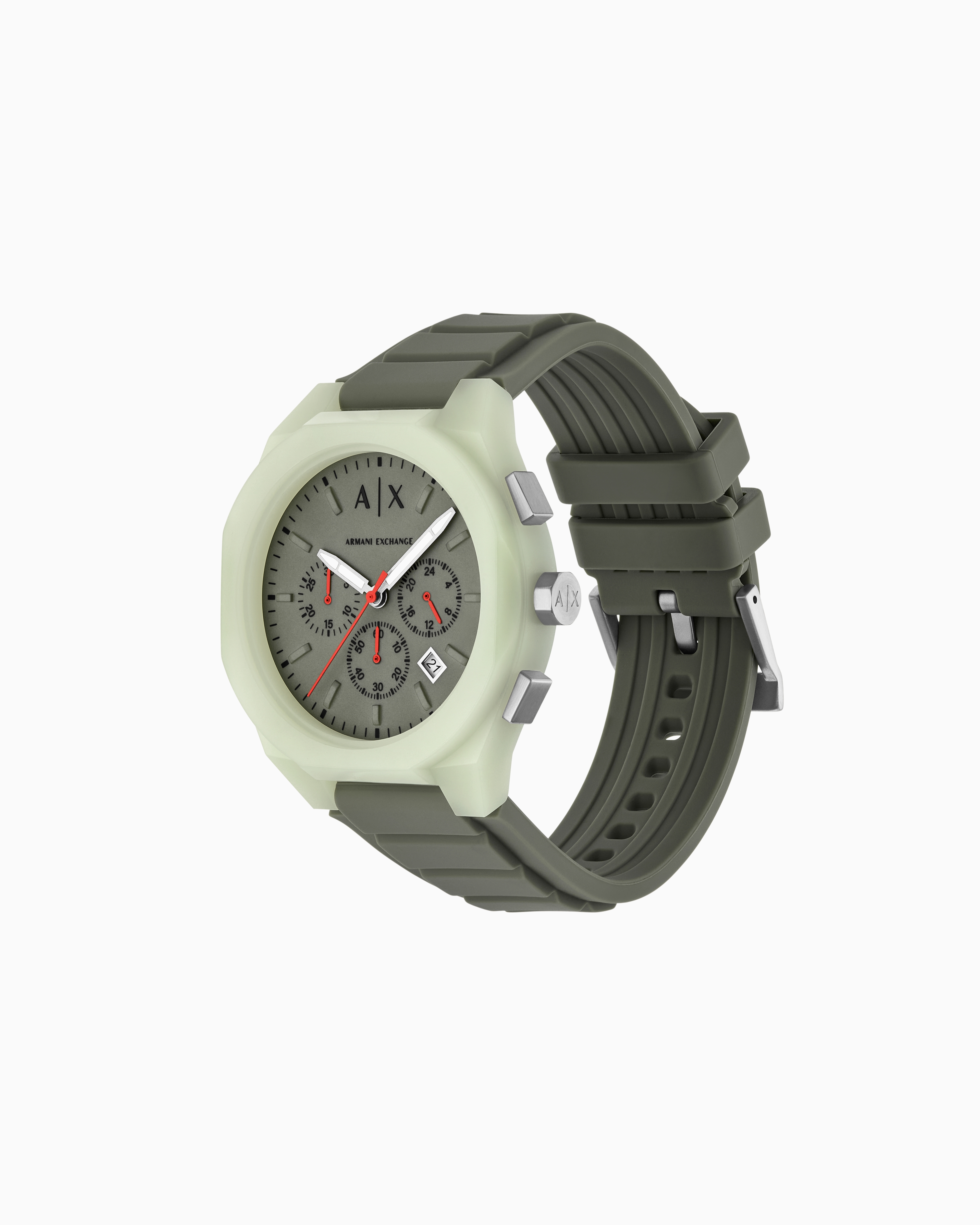 Armani Exchange Sync Chronograph Green Silicone Watch In Gray