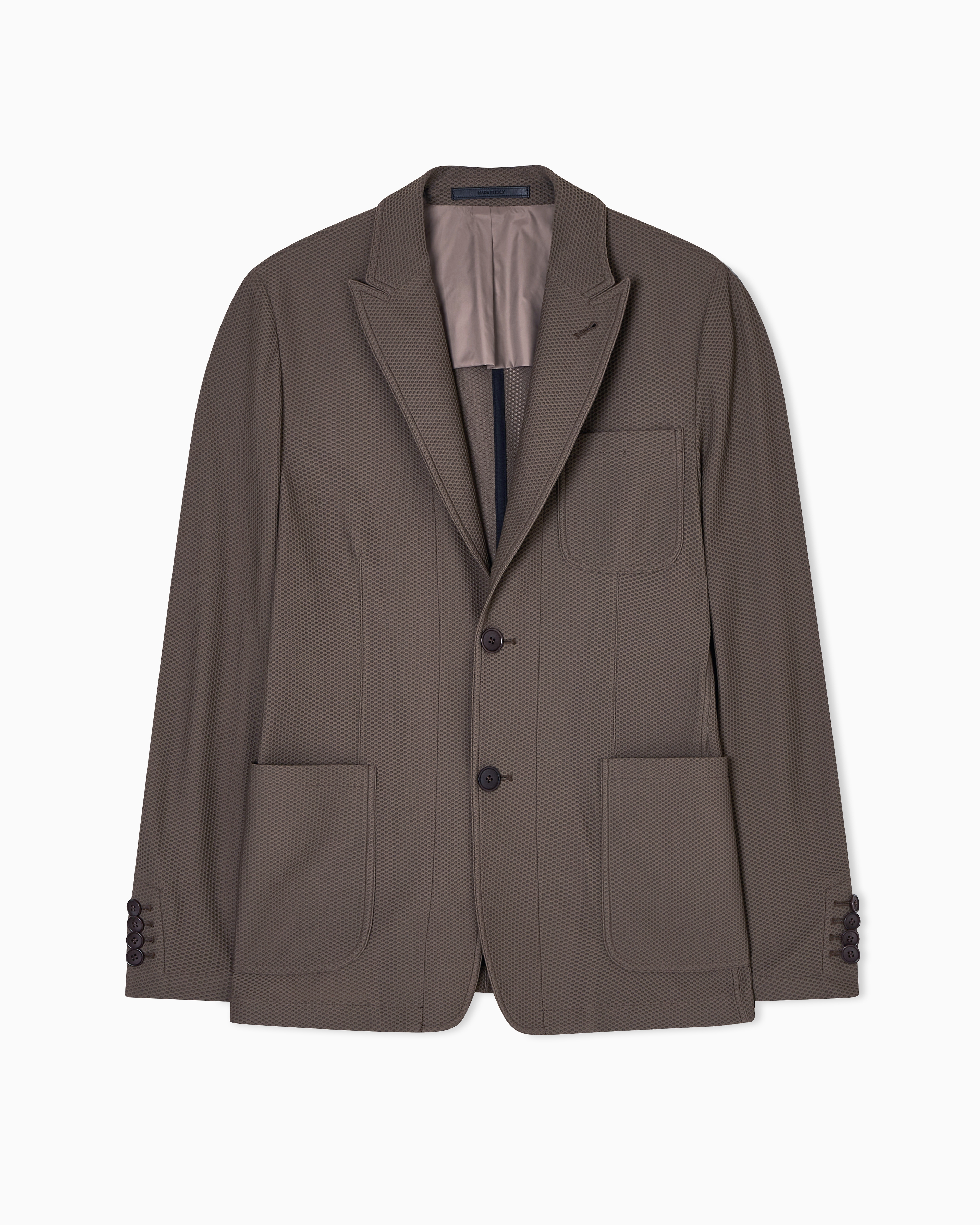 Giorgio Armani Single-breasted Jacket In Technical Waffle Fabric In Brown