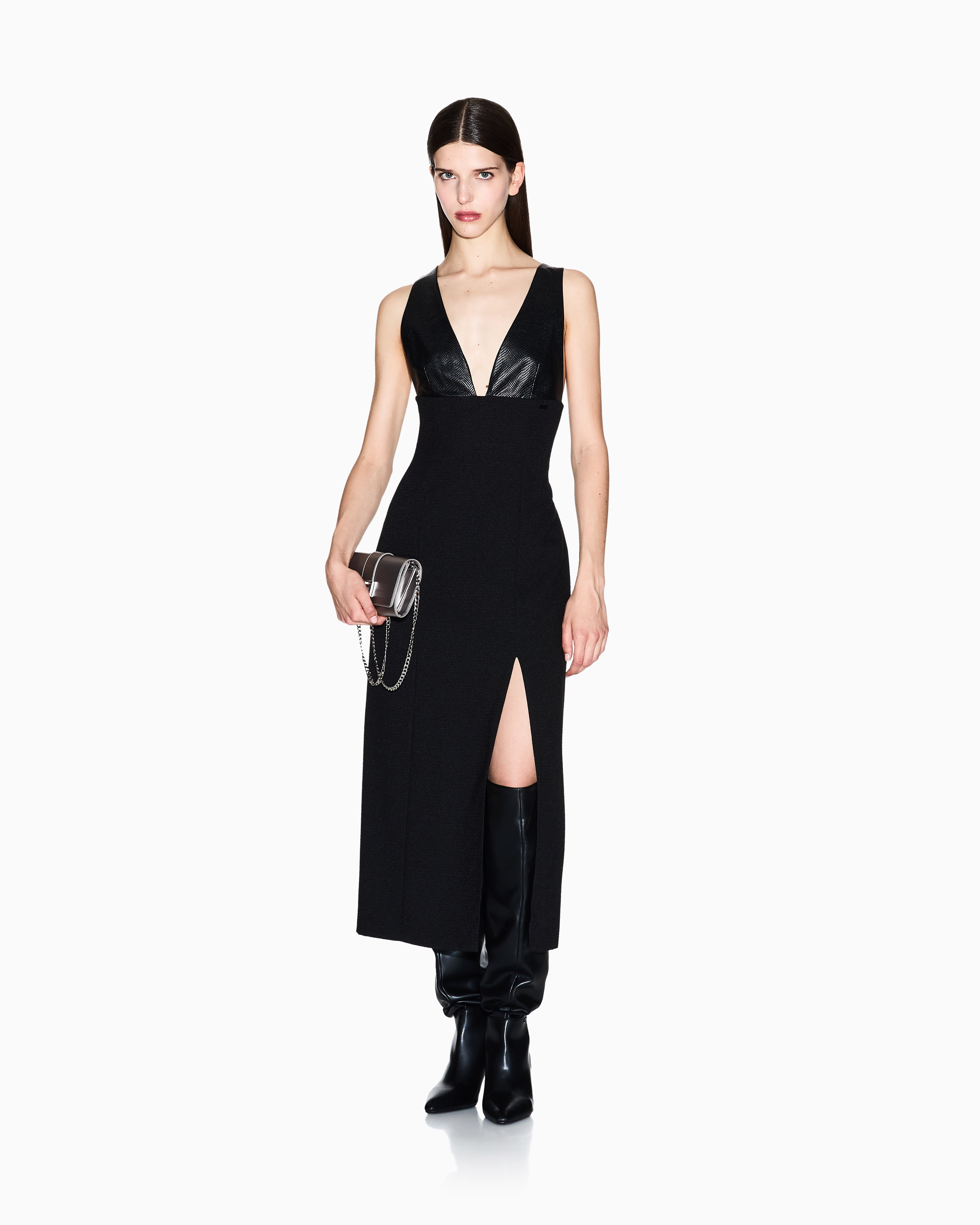 Armani Exchange - Longuette dress with slit, Woman, Black, Size: