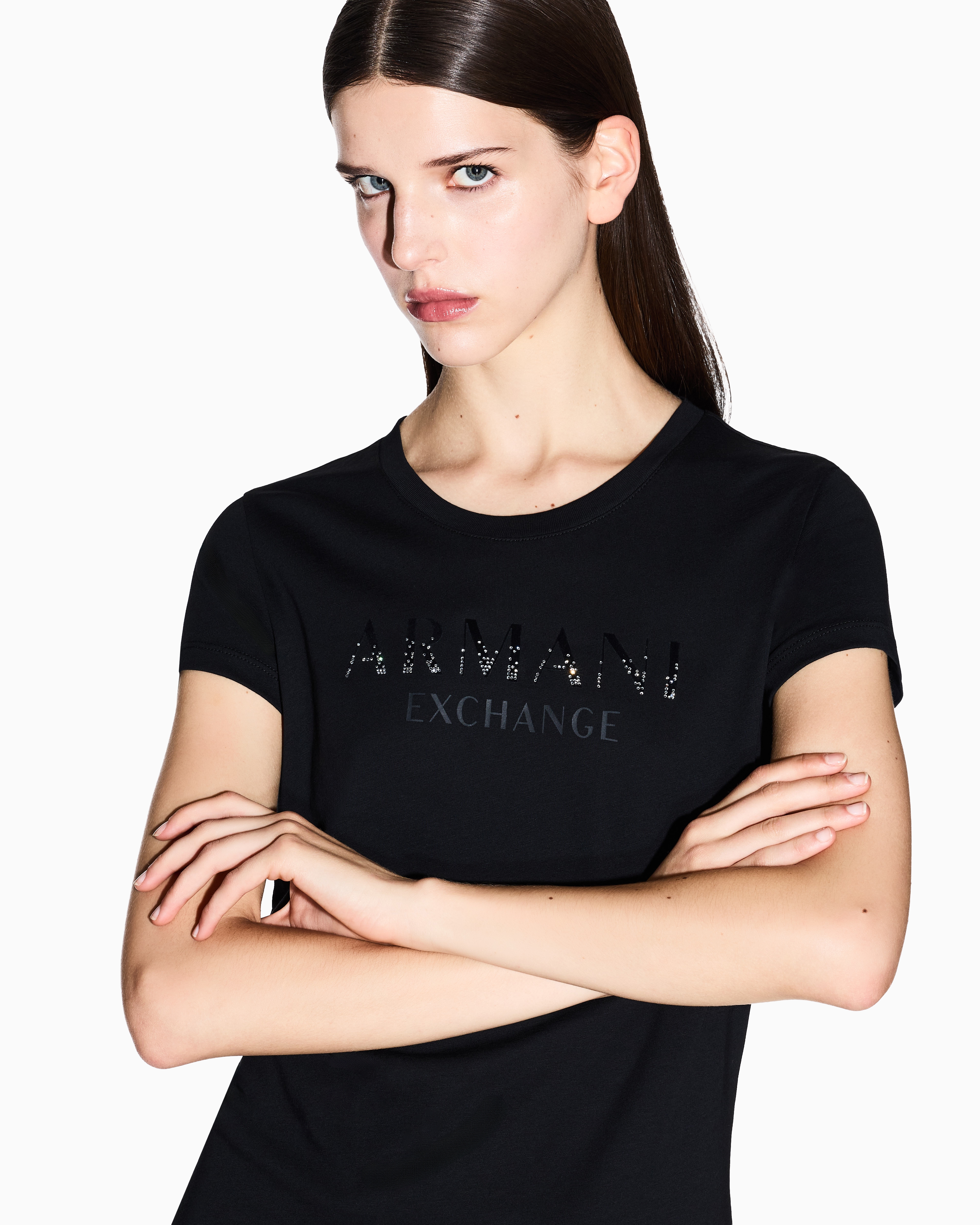 Armani Exchange - Slim Fit T-Shirts, Woman, Black, Size: