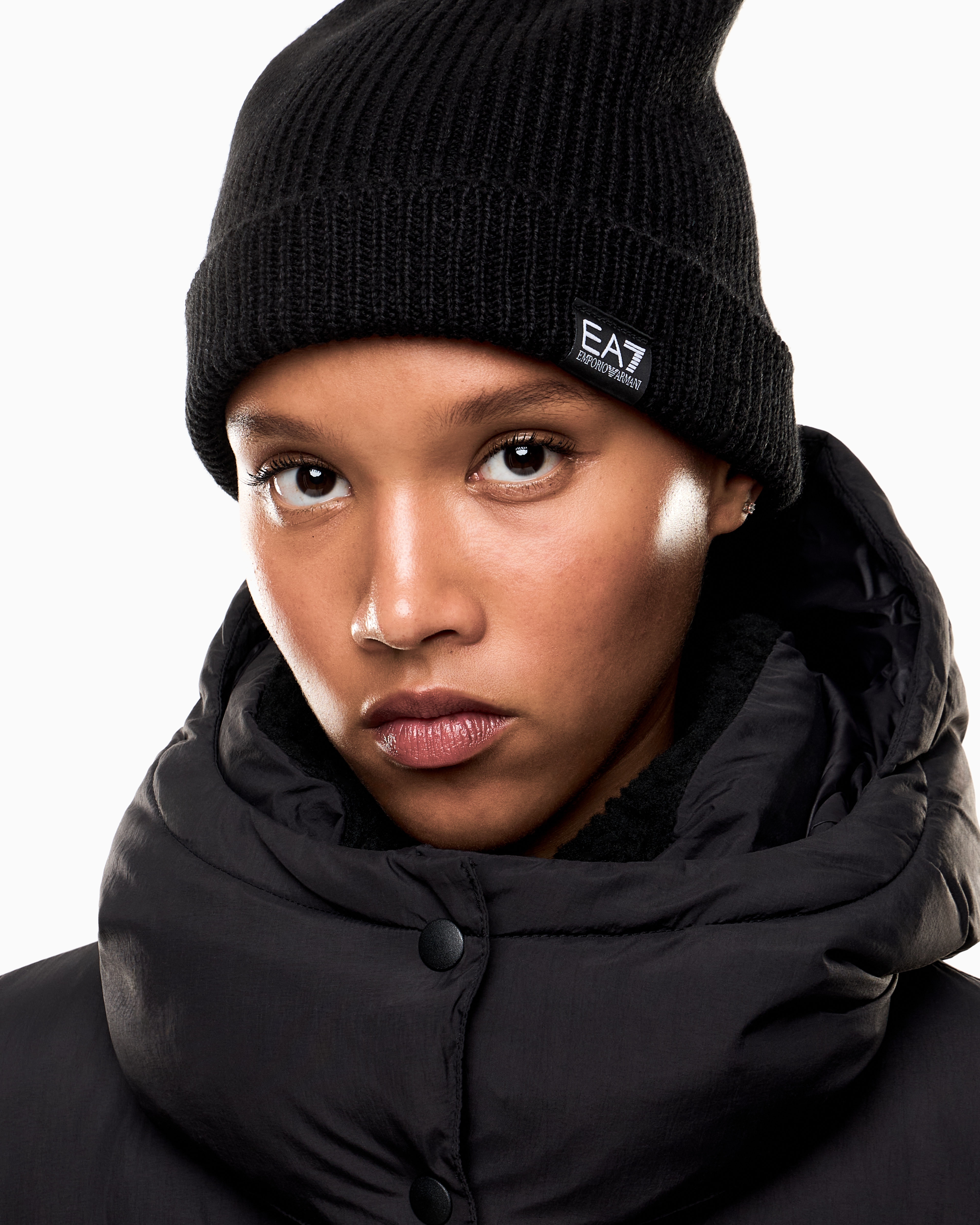 Ea7 Wool-blend Fisherman Beanie In Black