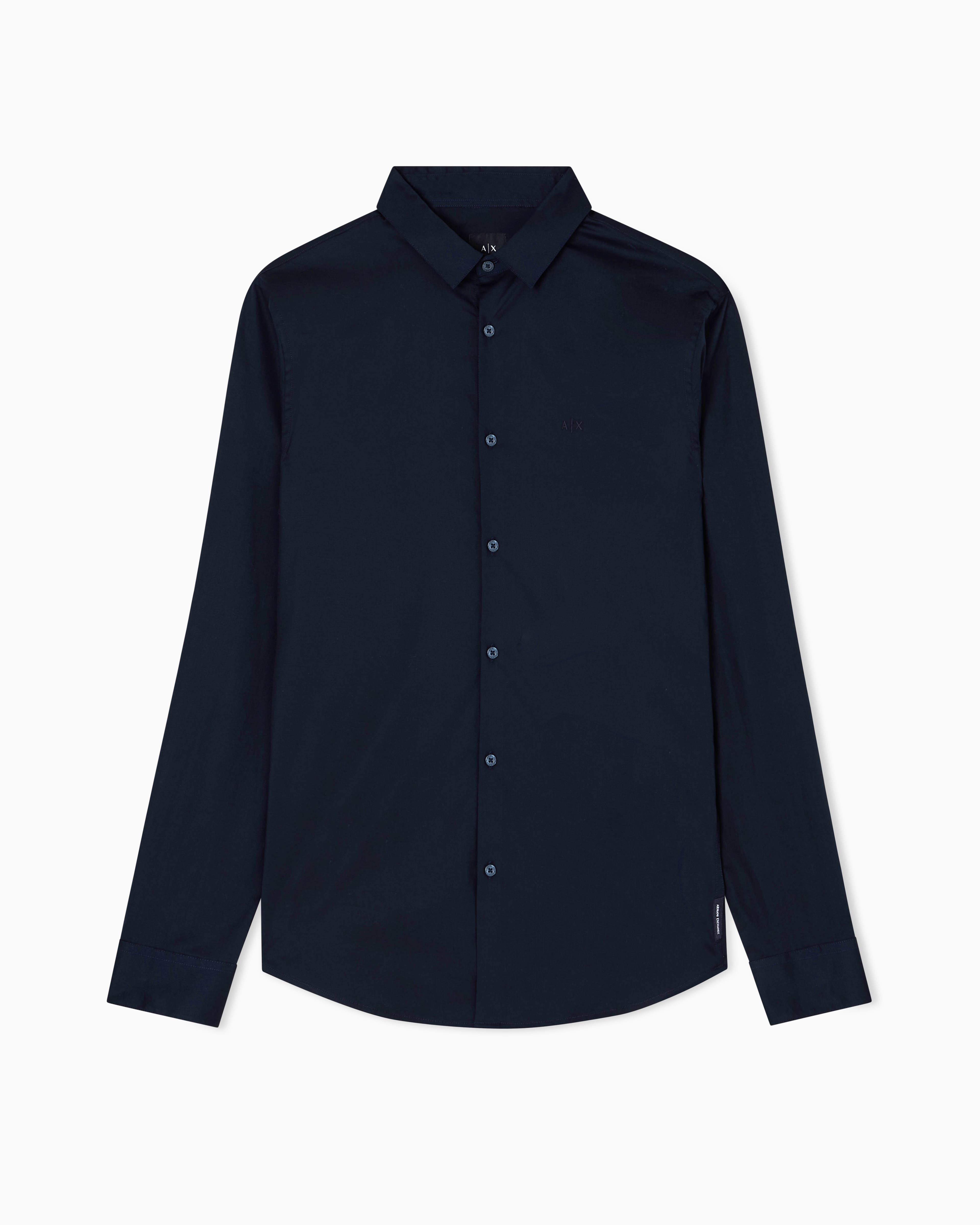 Armani Exchange - Slim fit shirt stretch cotton poplin, Man, Navy Blue, Size: