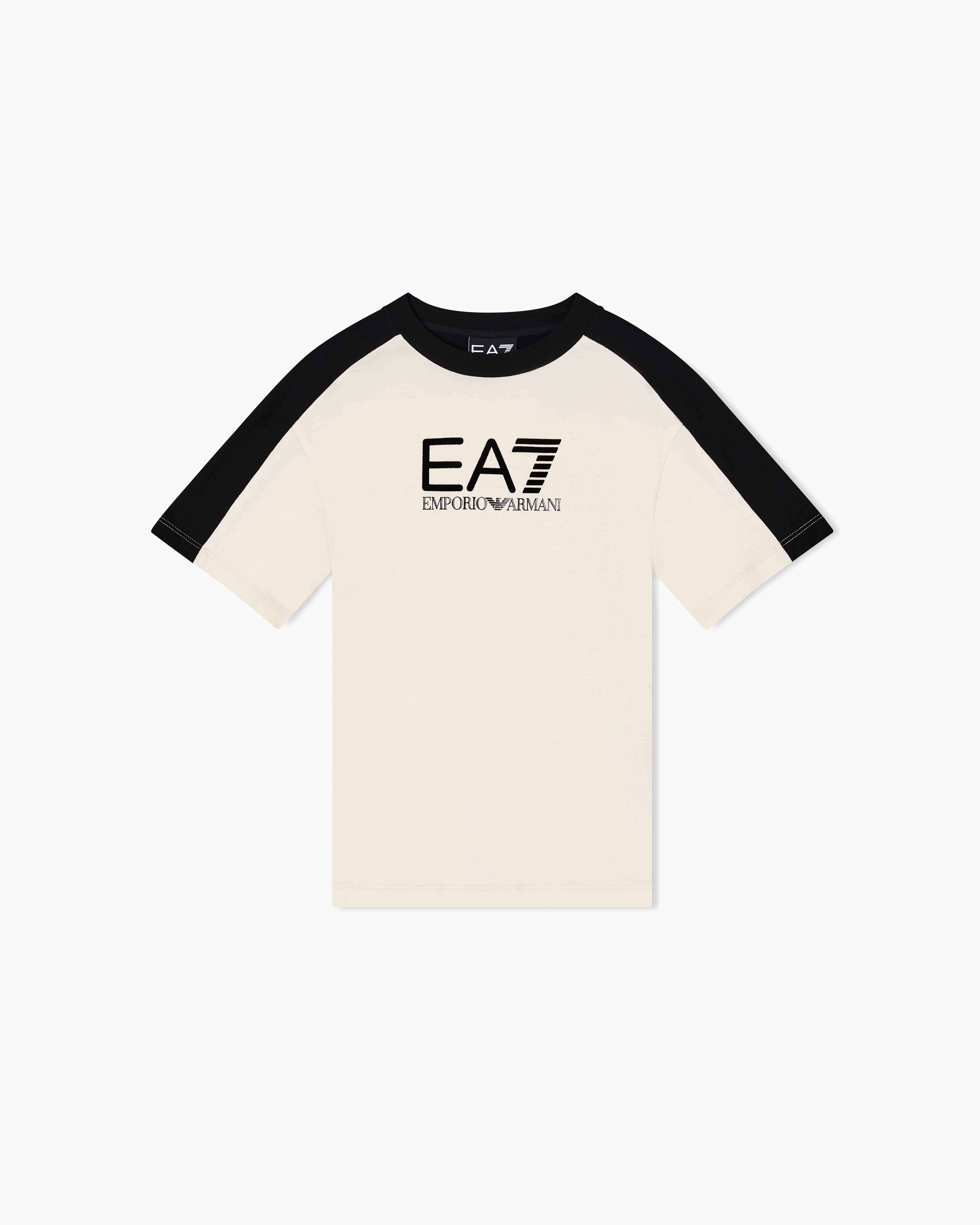Ea7 Asv Athletic Colour Block Boy Organic Cotton Crew-neck T-shirt In Neutral