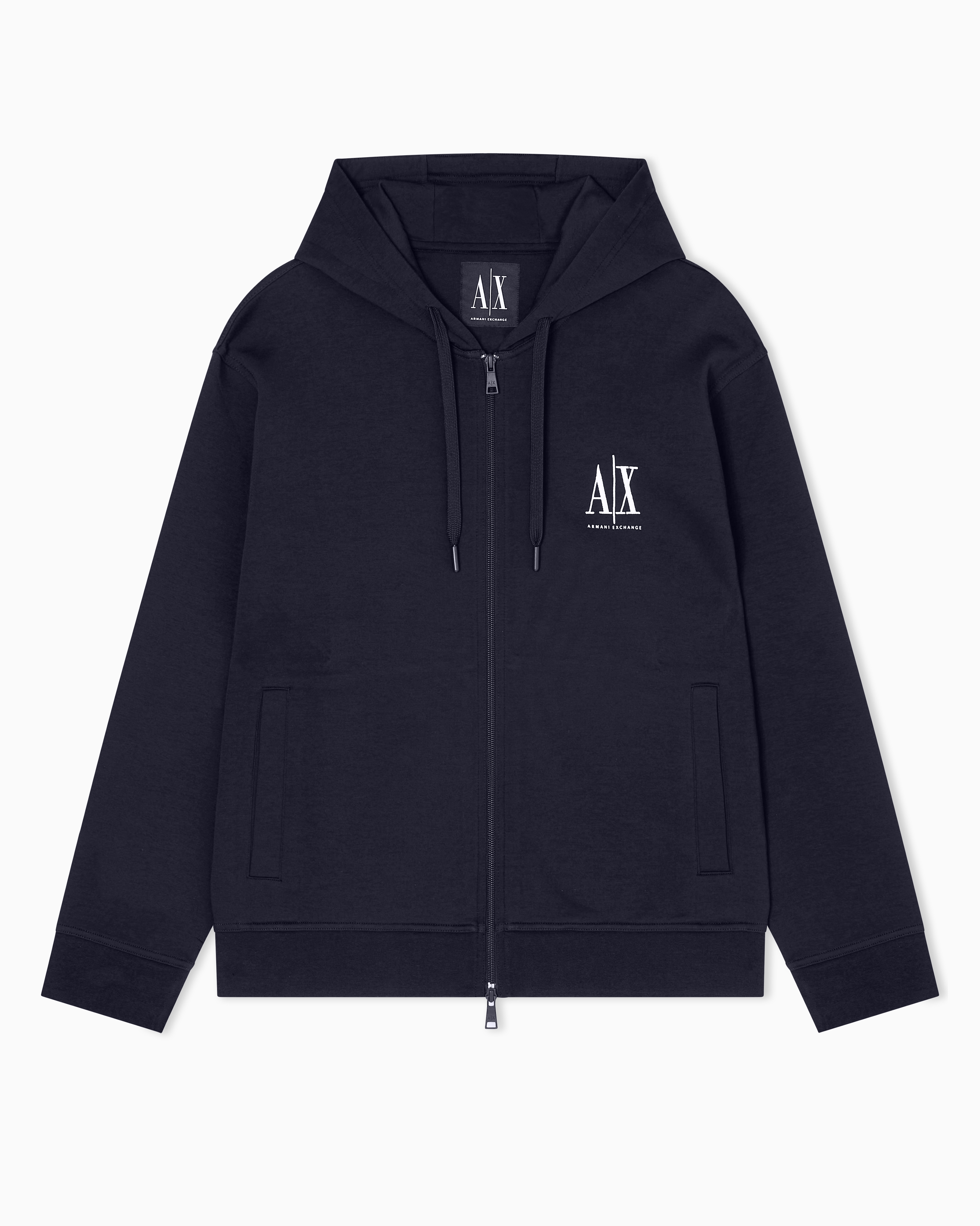 Armani Exchange - Zip-up hoodie with embroidered logo, Man, Navy_blue, Size: