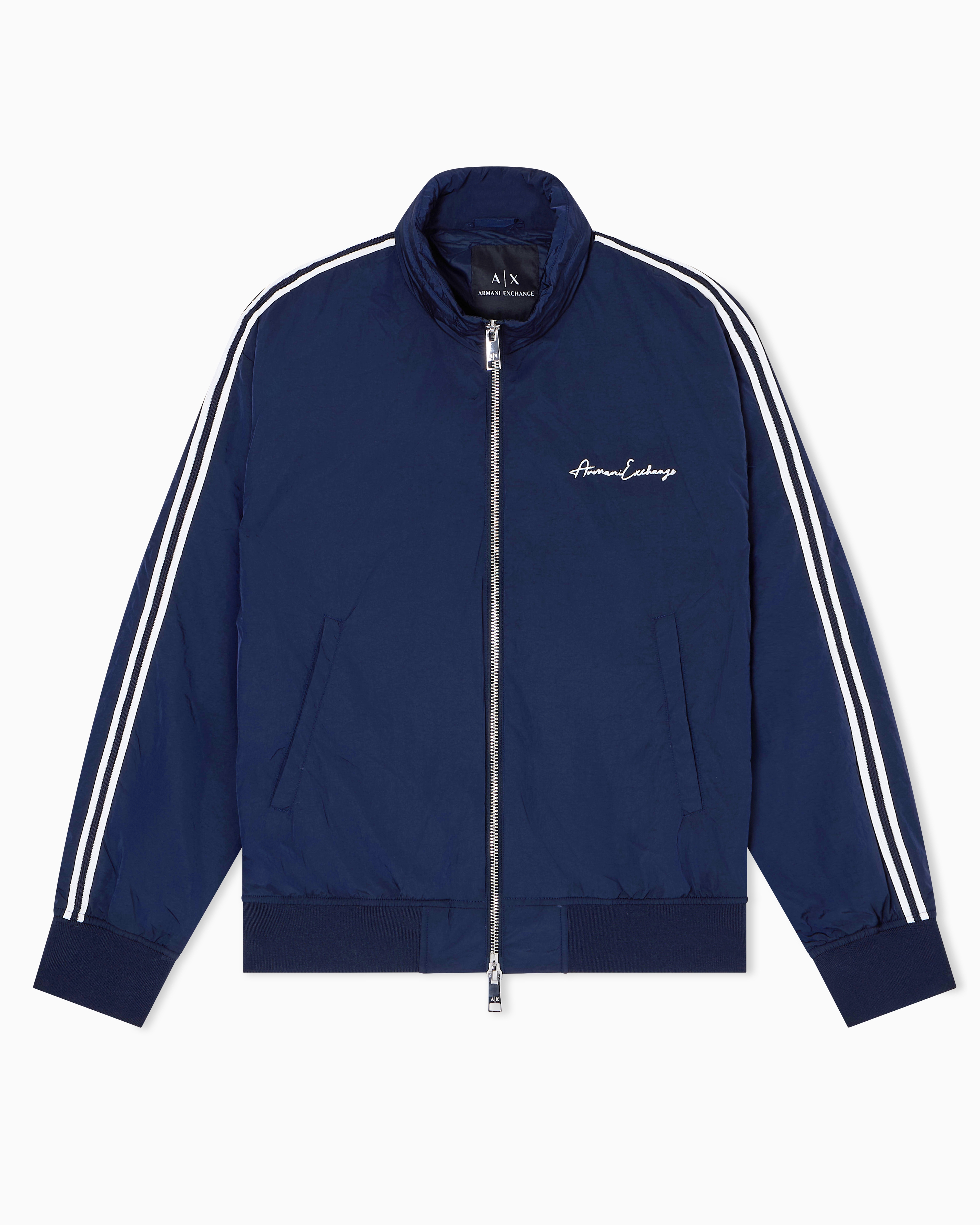 Armani Exchange - Full zip jacket with contrasting bands, Man, Blue, Size: