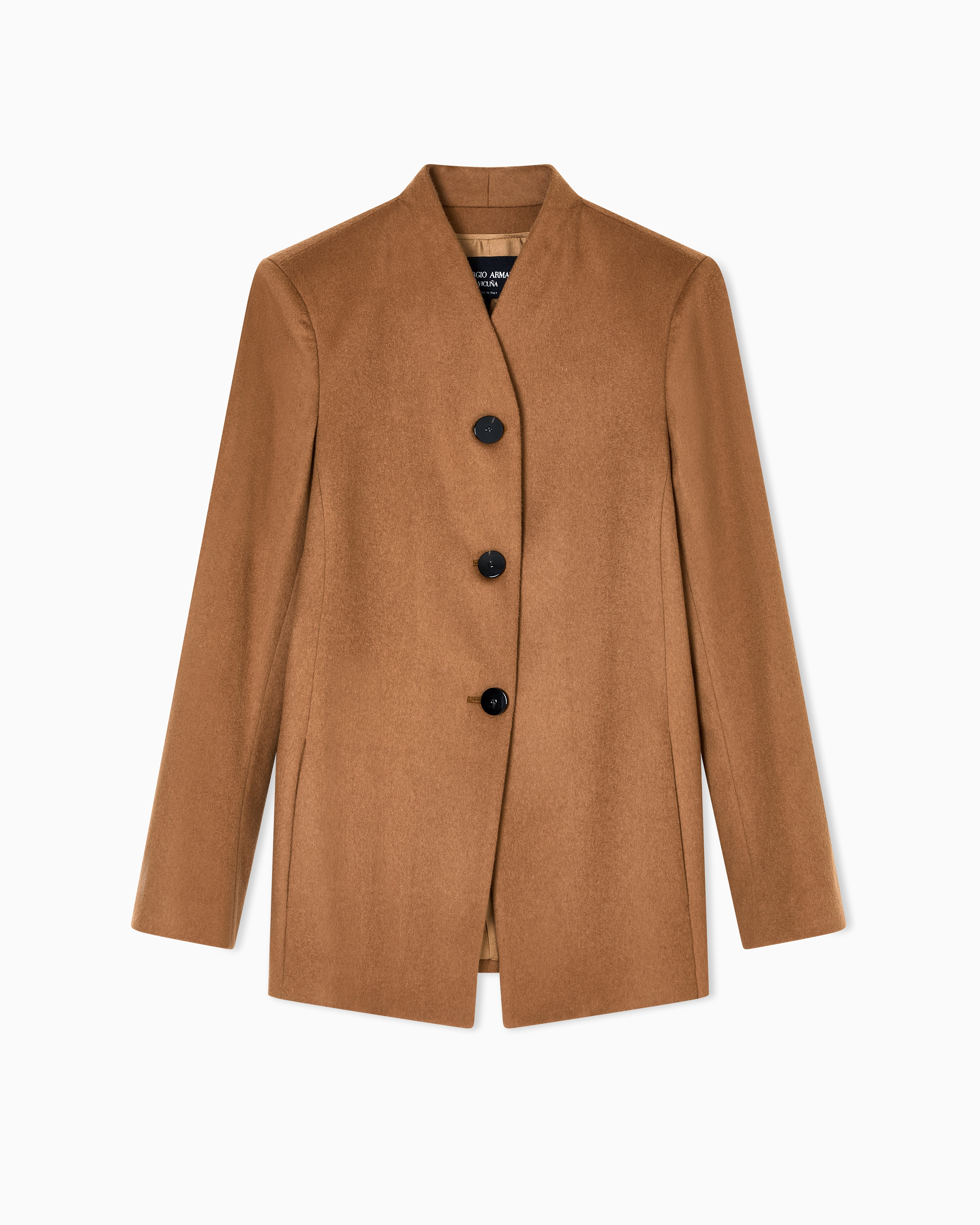 Giorgio Armani Single-breasted Jacket In Vicuña Wool In Brown
