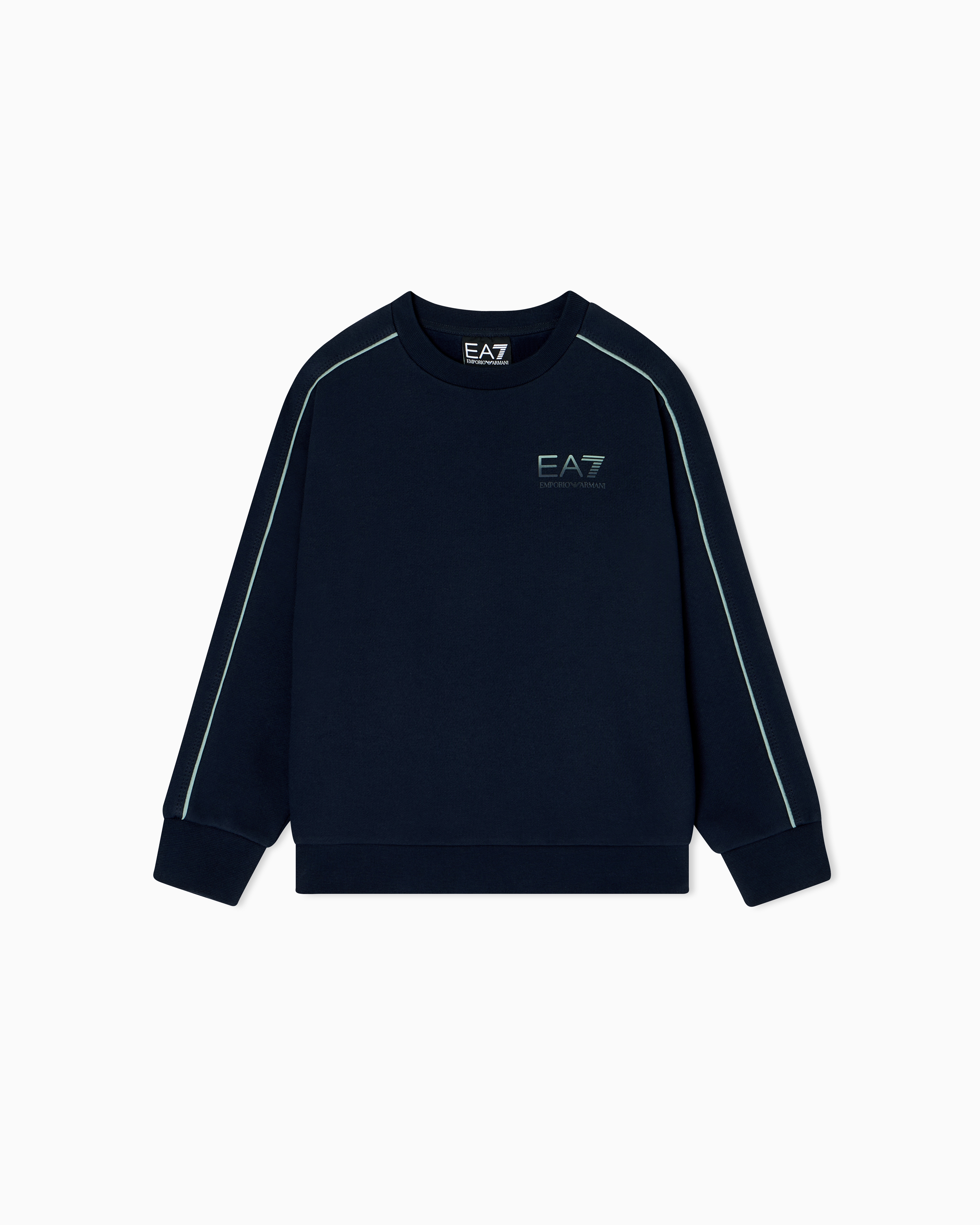 Ea7 Asv Visibility Boy Organic Cotton-blend Crew-neck Sweatshirt In Blue