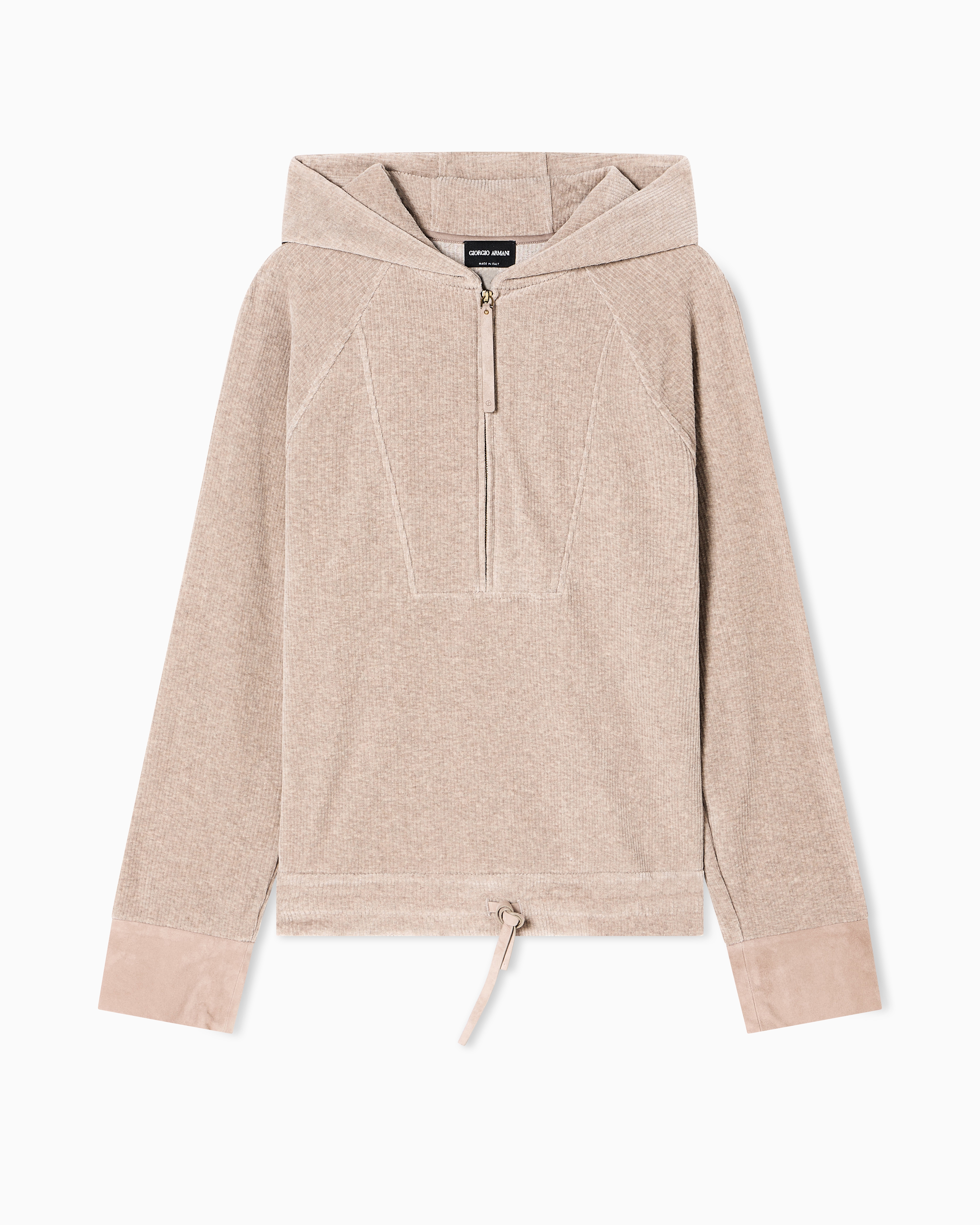 Giorgio Armani Ribbed Chenille Jersey Hooded Sweatshirt In Neutral