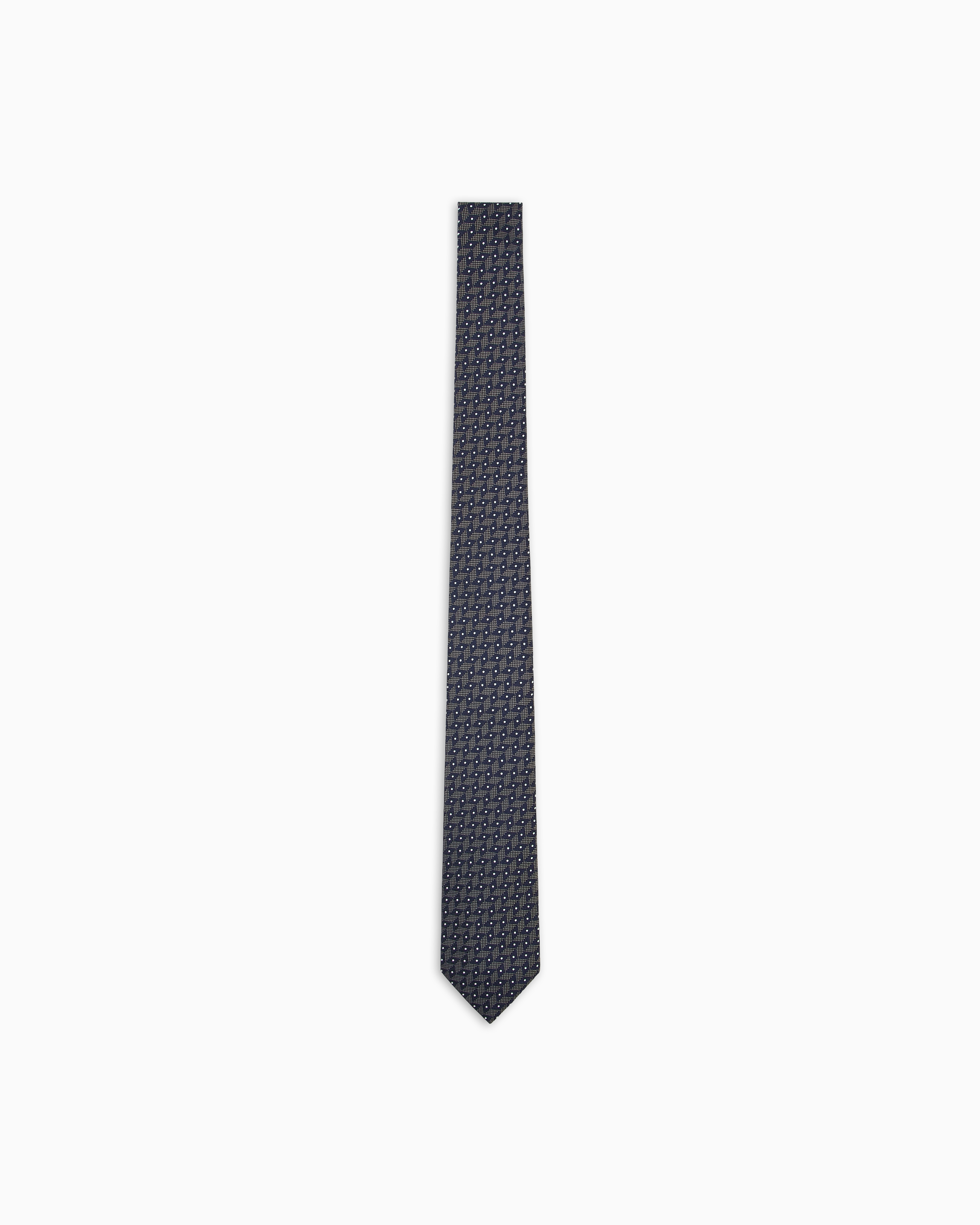 Giorgio Armani Silk Tie With Geometric Jacquard Motif In Blue
