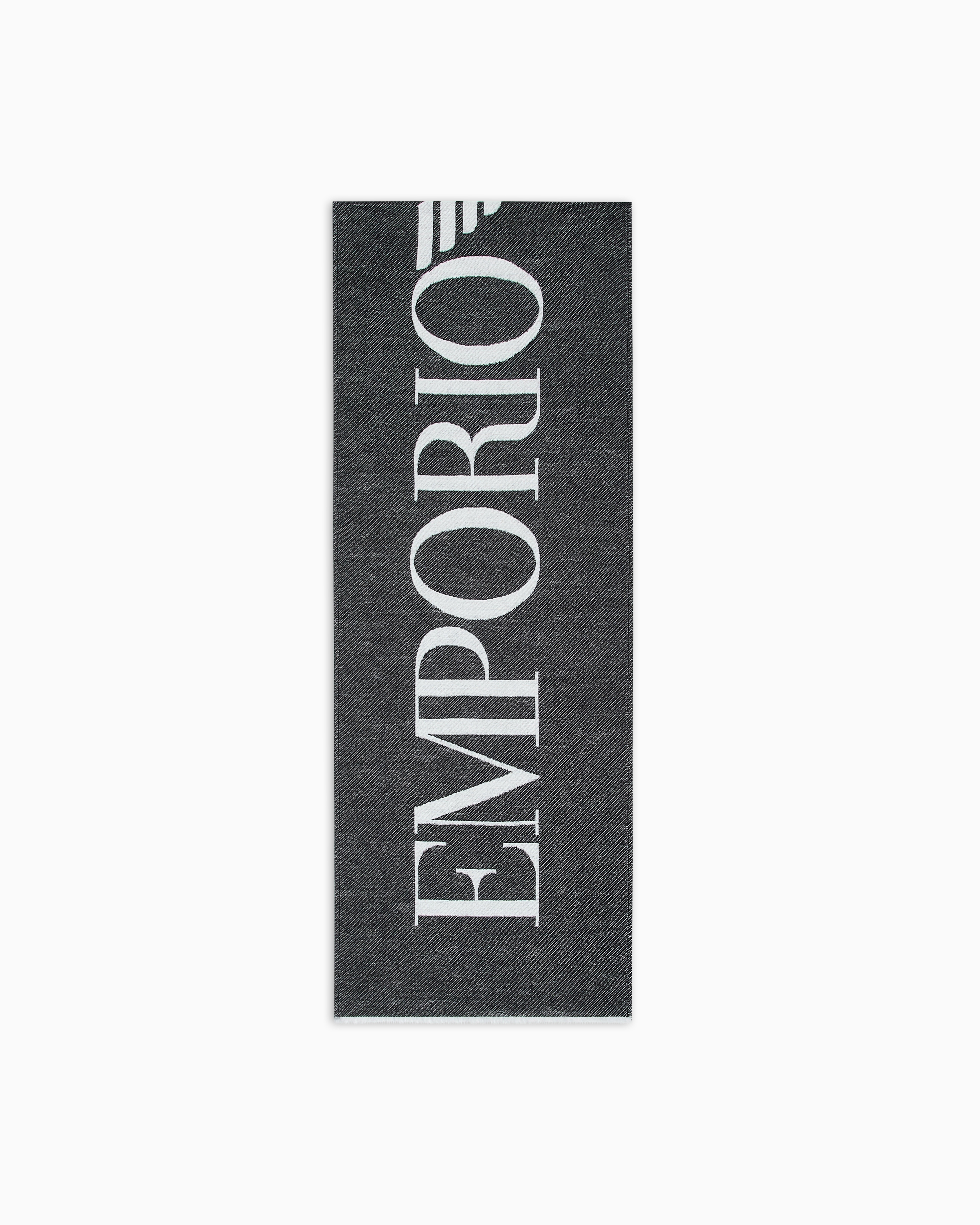 Emporio Armani - Two-tone wool-blend scarf with oversized logo, Man, Black, Size: TU