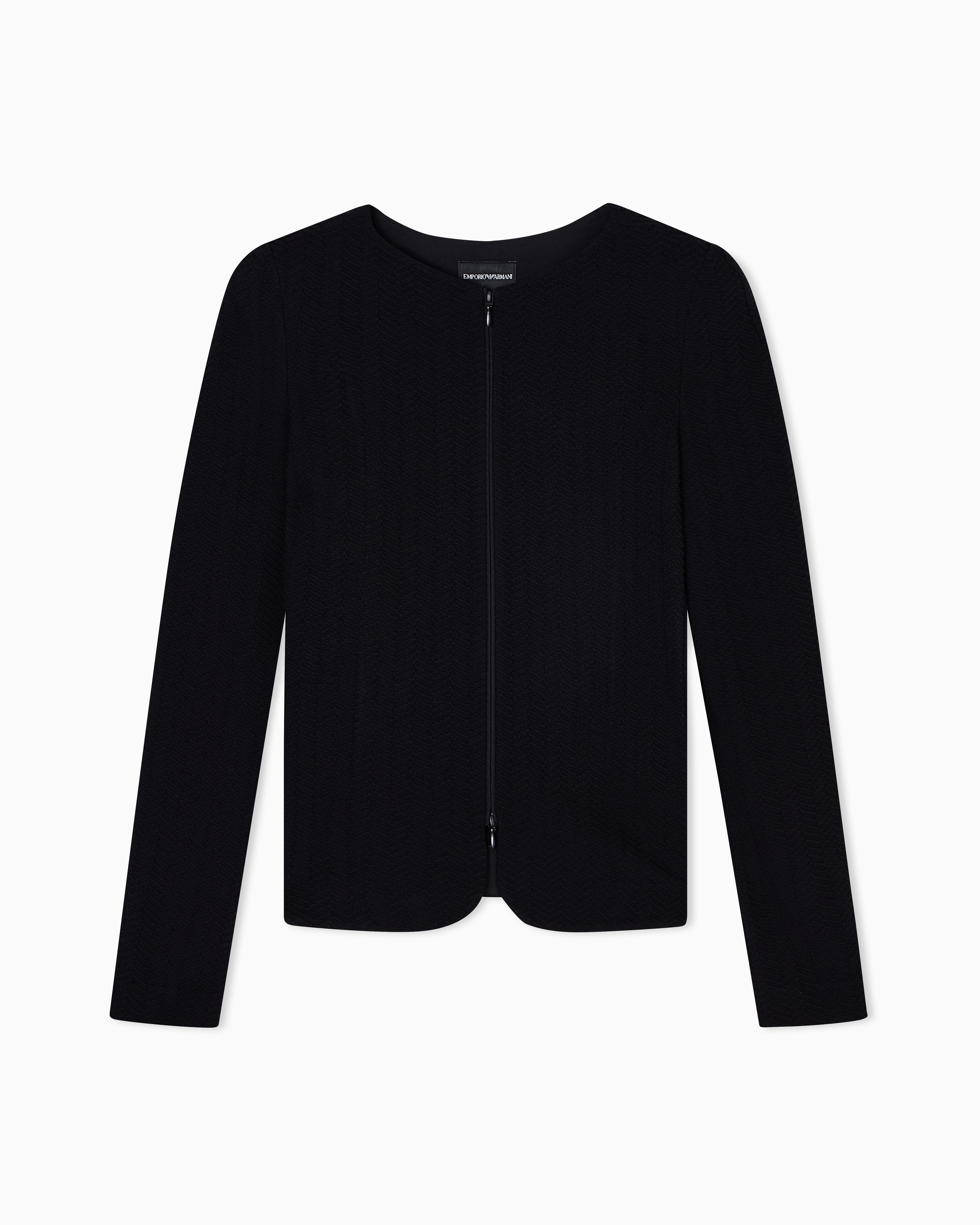 Emporio Armani - Chevron motif jersey zip-up jacket, Woman, Black, Size: