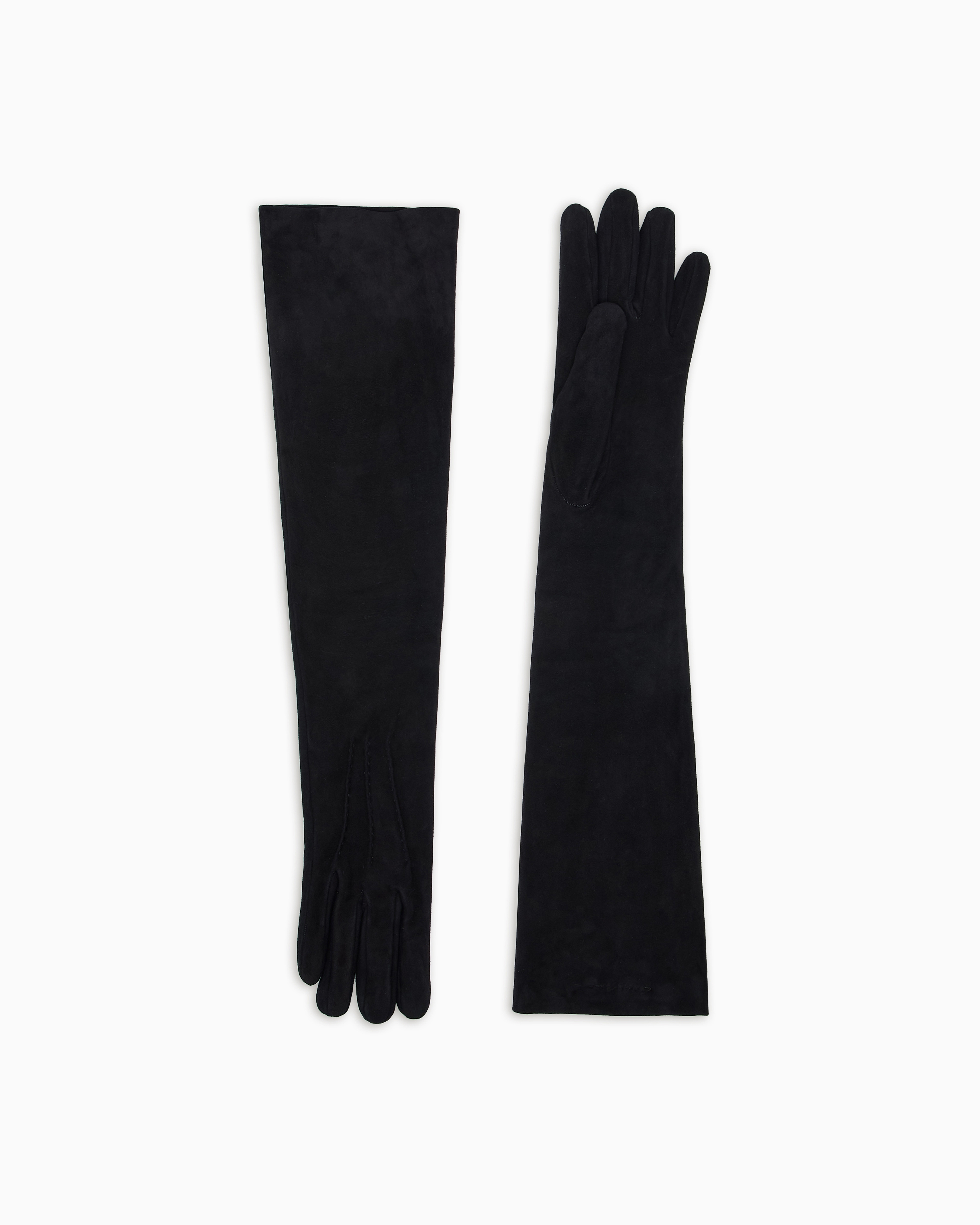 Giorgio Armani Gants Longs En Cuir Suédé In Black