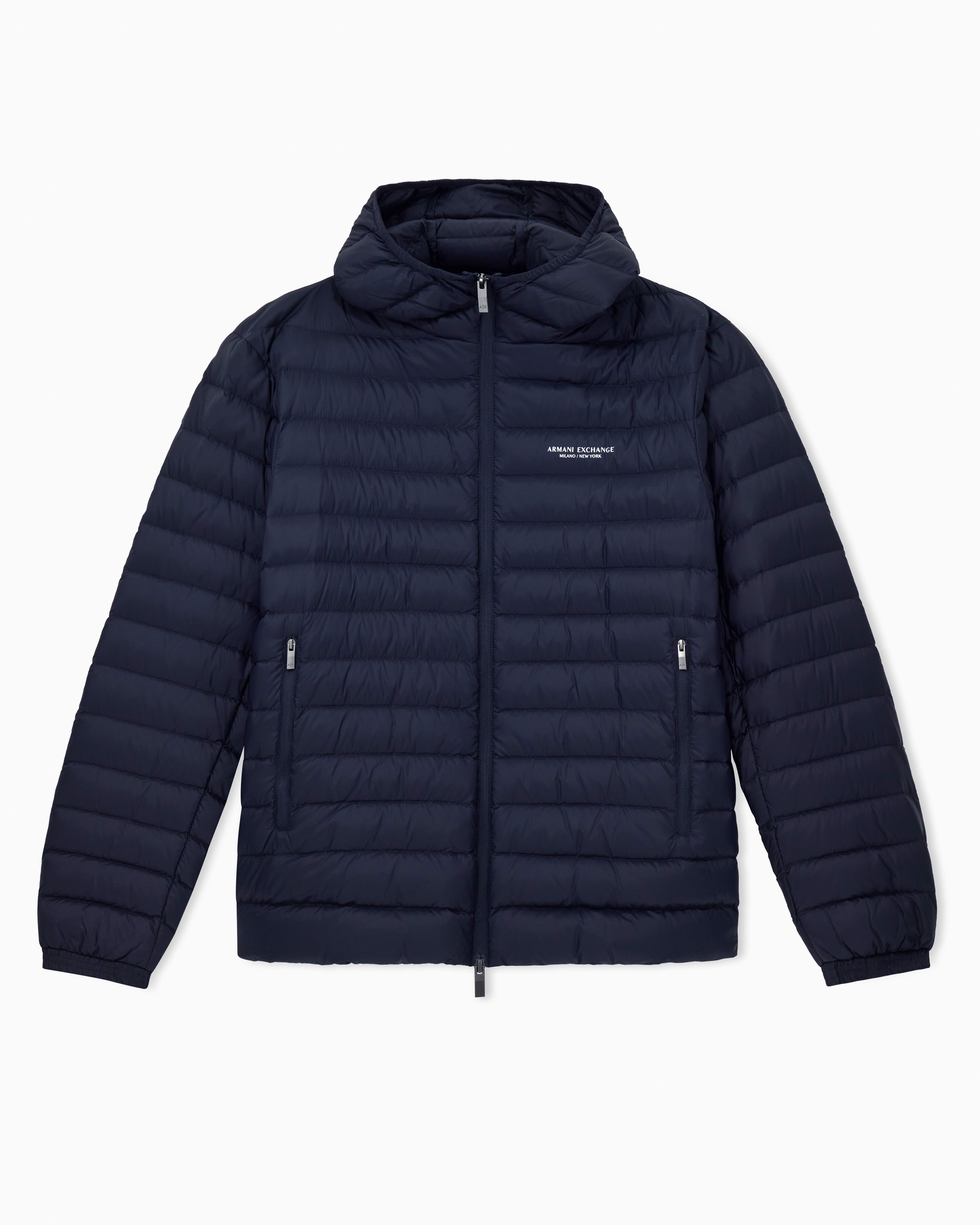 Armani Exchange - Full zip down jacket with hood, Man, Navy_blue, Size:
