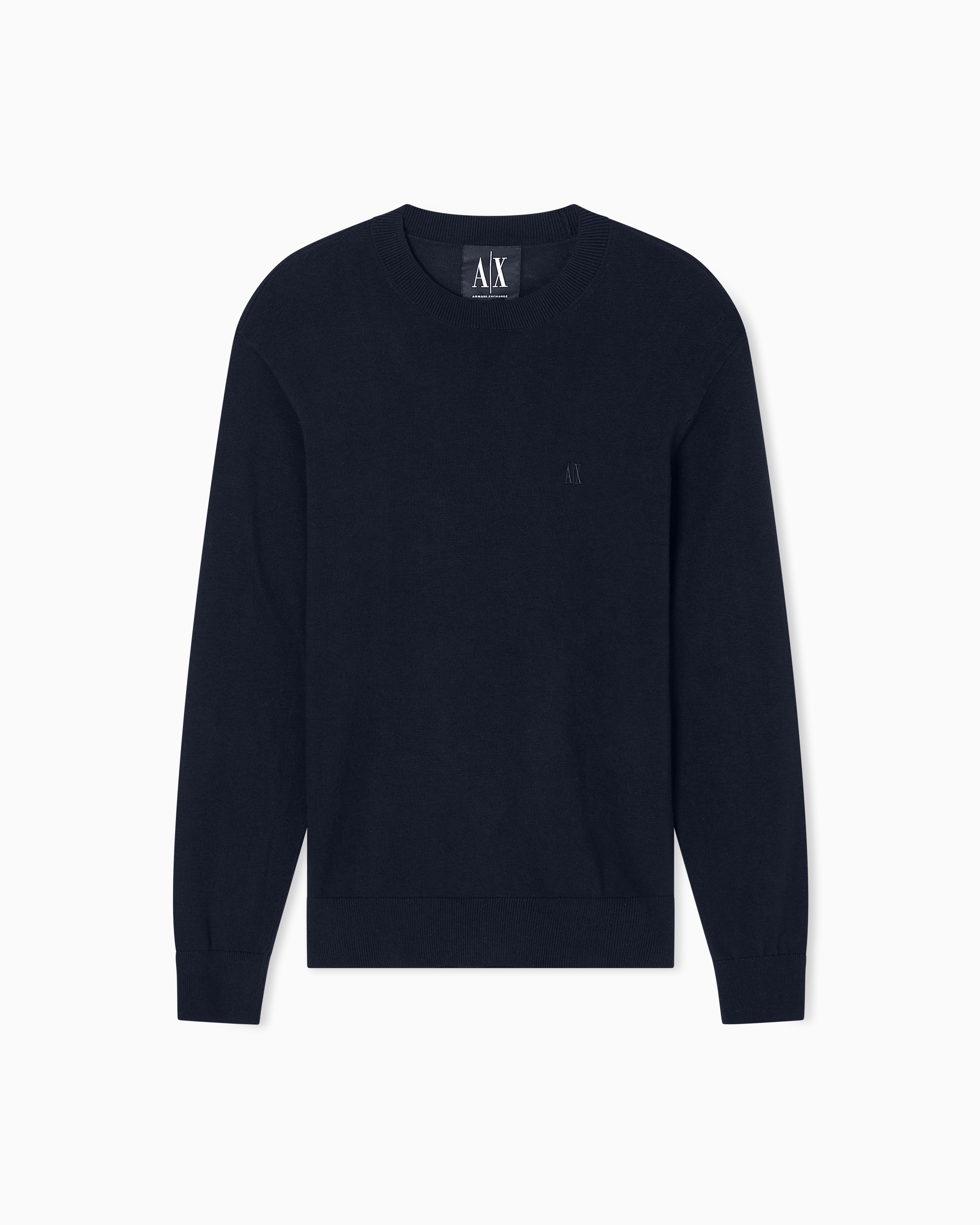 Armani Exchange -  Cotton Blend Crew Neck Sweater, Man, Navy_blue, Size: