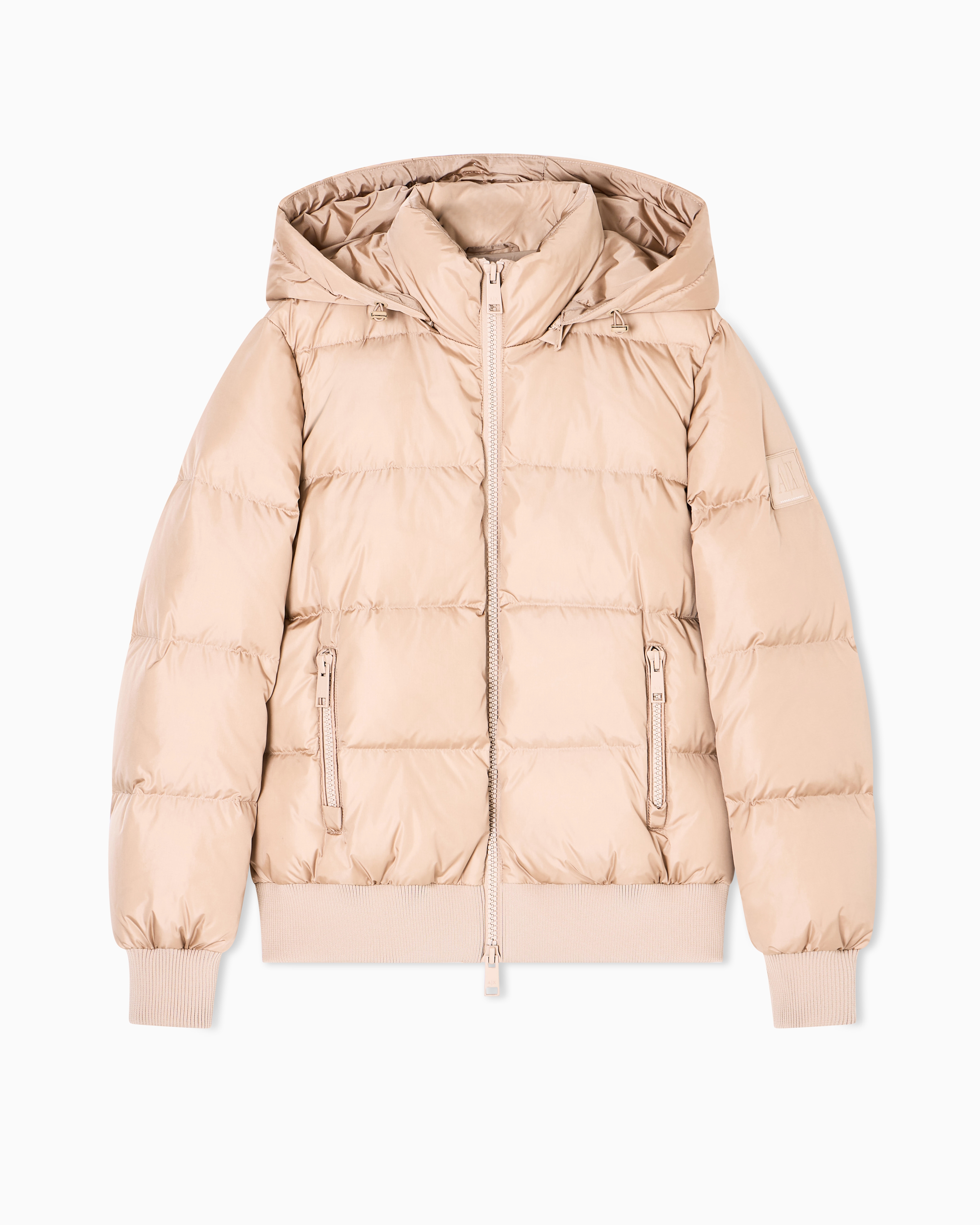 Armani Exchange - Quilted hooded down jacket, Woman, Camel, Size: