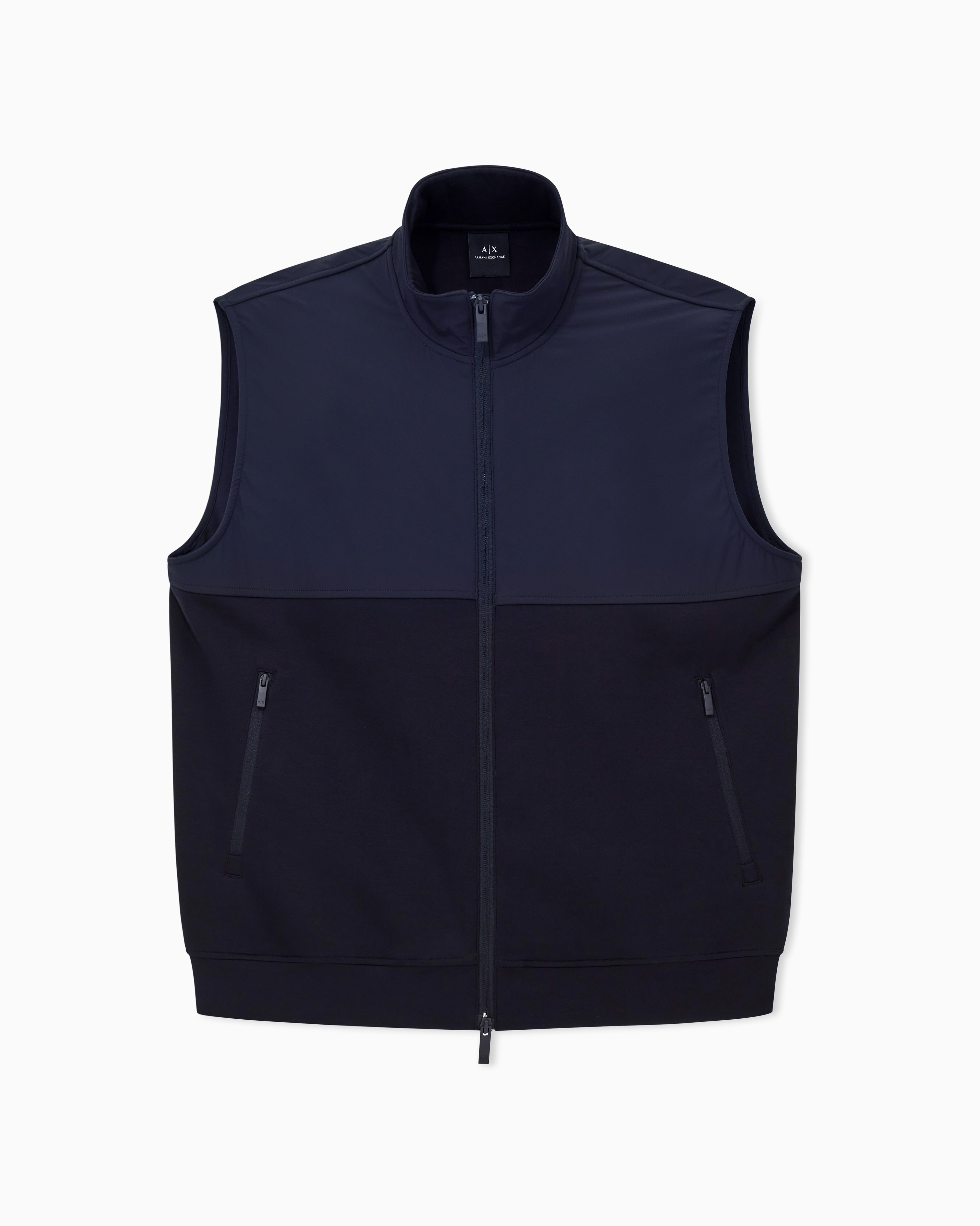 Armani Exchange - Full zip bimaterial vest, Man, Navy_blue, Size:
