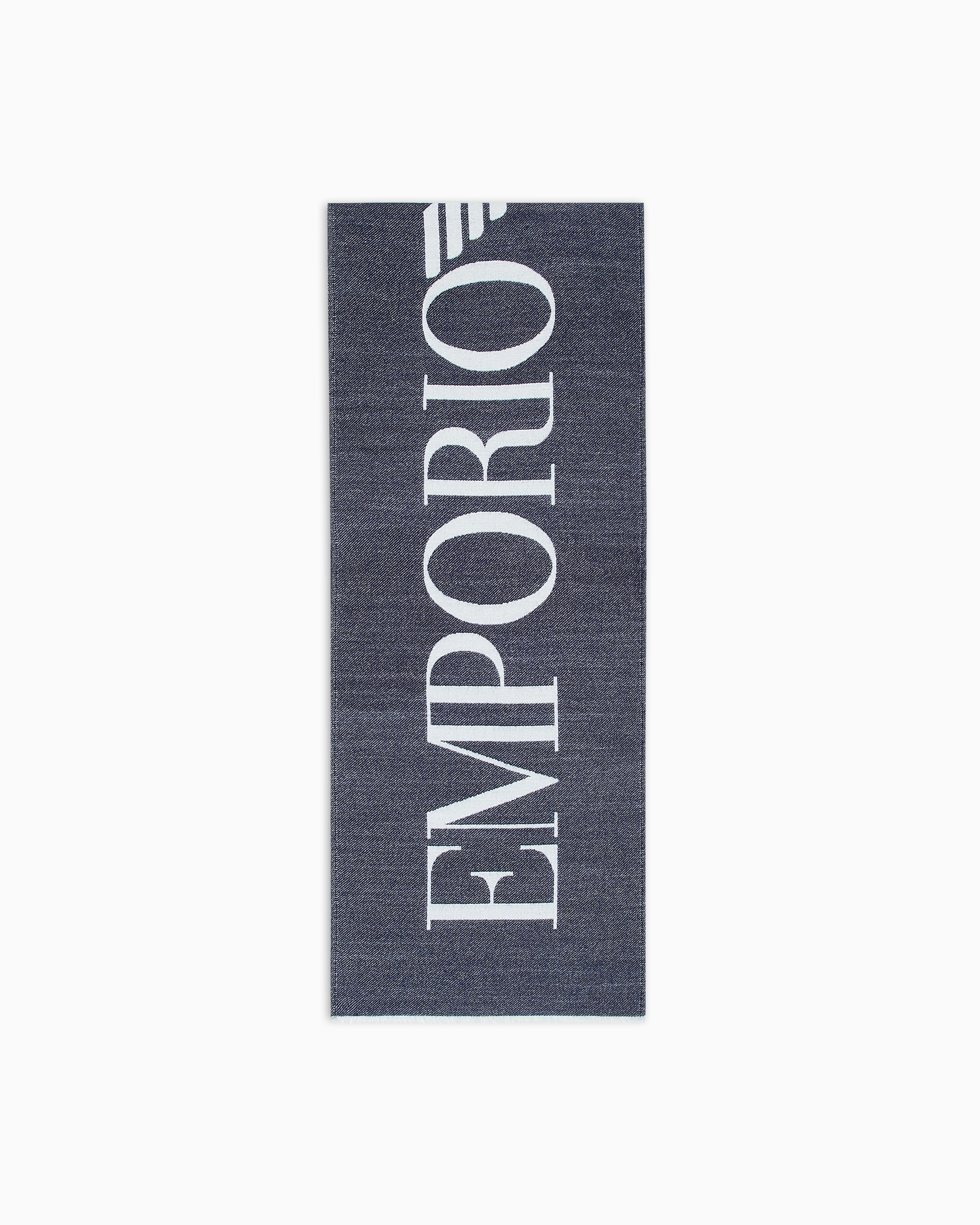 Emporio Armani - Two-tone wool-blend scarf with oversized logo, Man, Blue, Size: TU