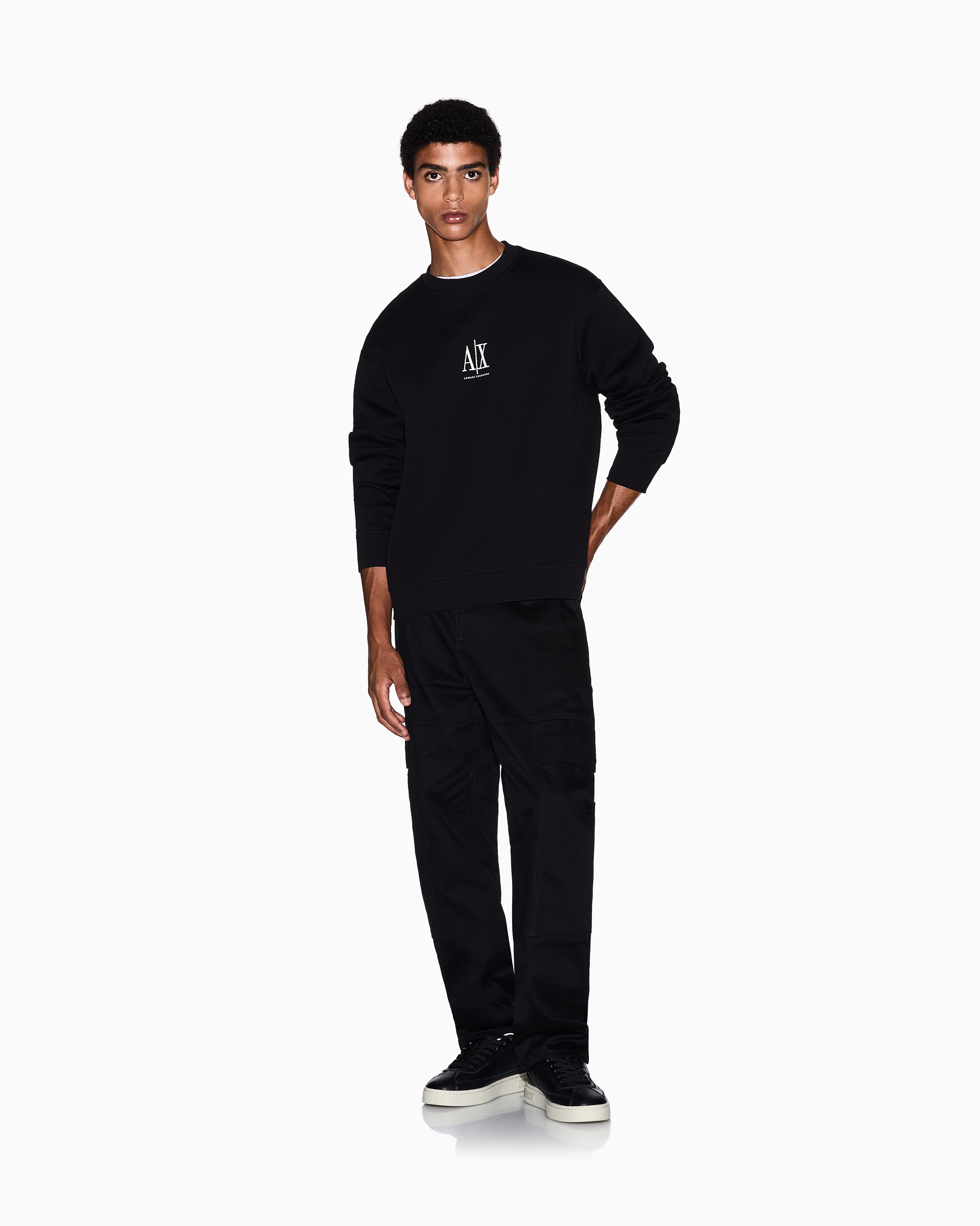 Armani Exchange - Crewneck sweatshirt with embroidered logo, Man, Black, Size:
