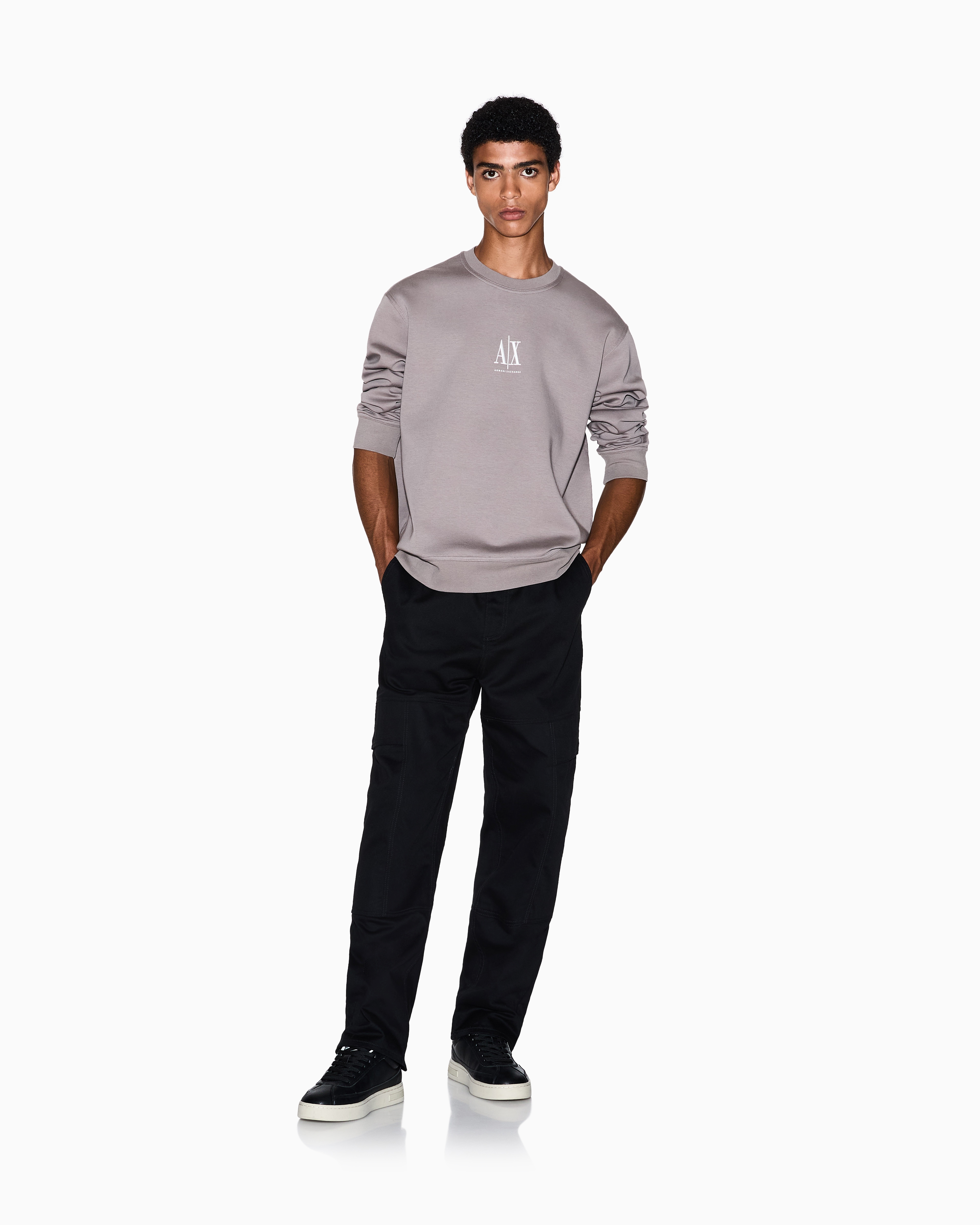 Armani Exchange - Crewneck sweatshirt with embroidered logo, Man, Beige, Size:
