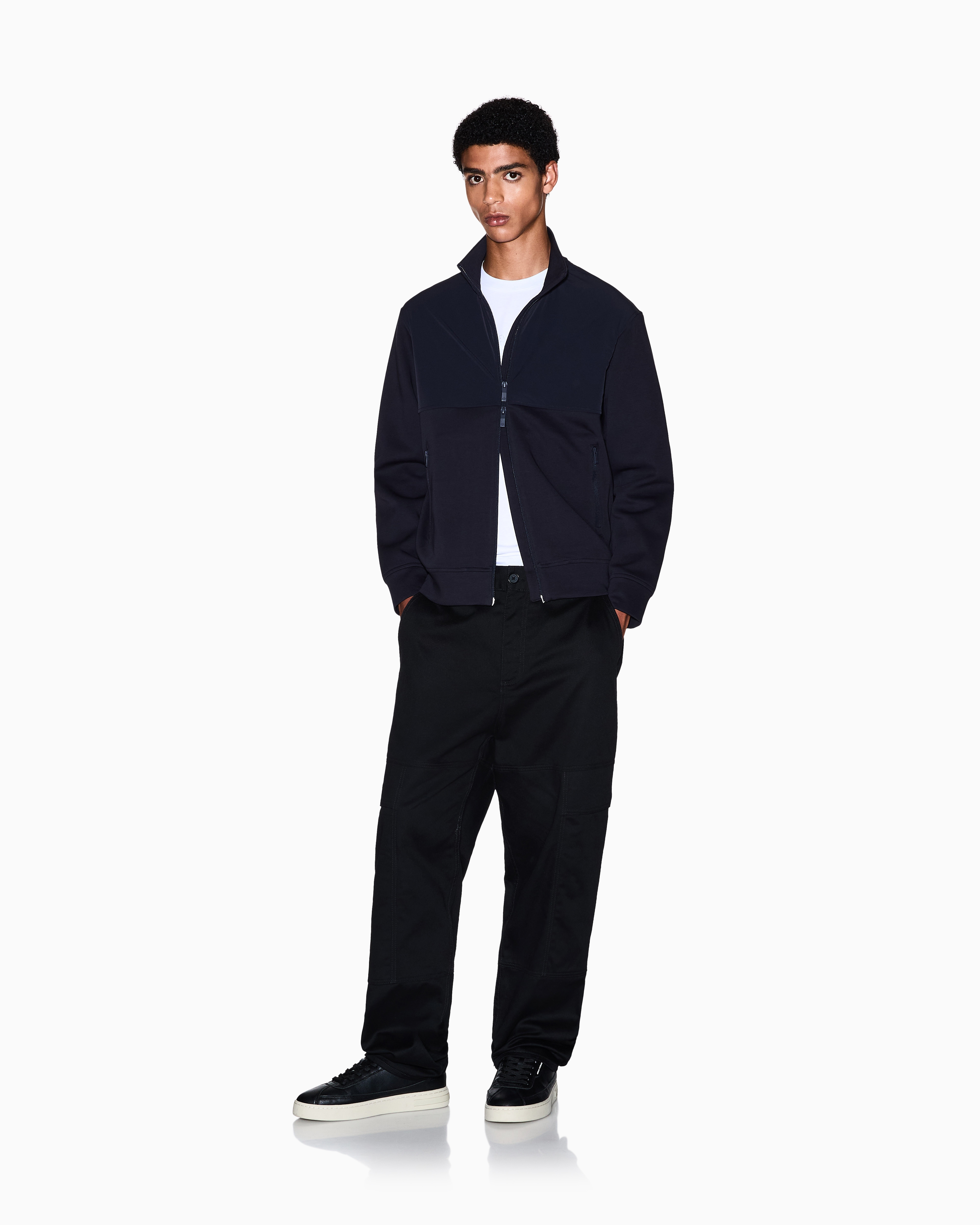 Armani Exchange - Full zip bimaterial sweatshirt, Man, Navy_blue, Size:
