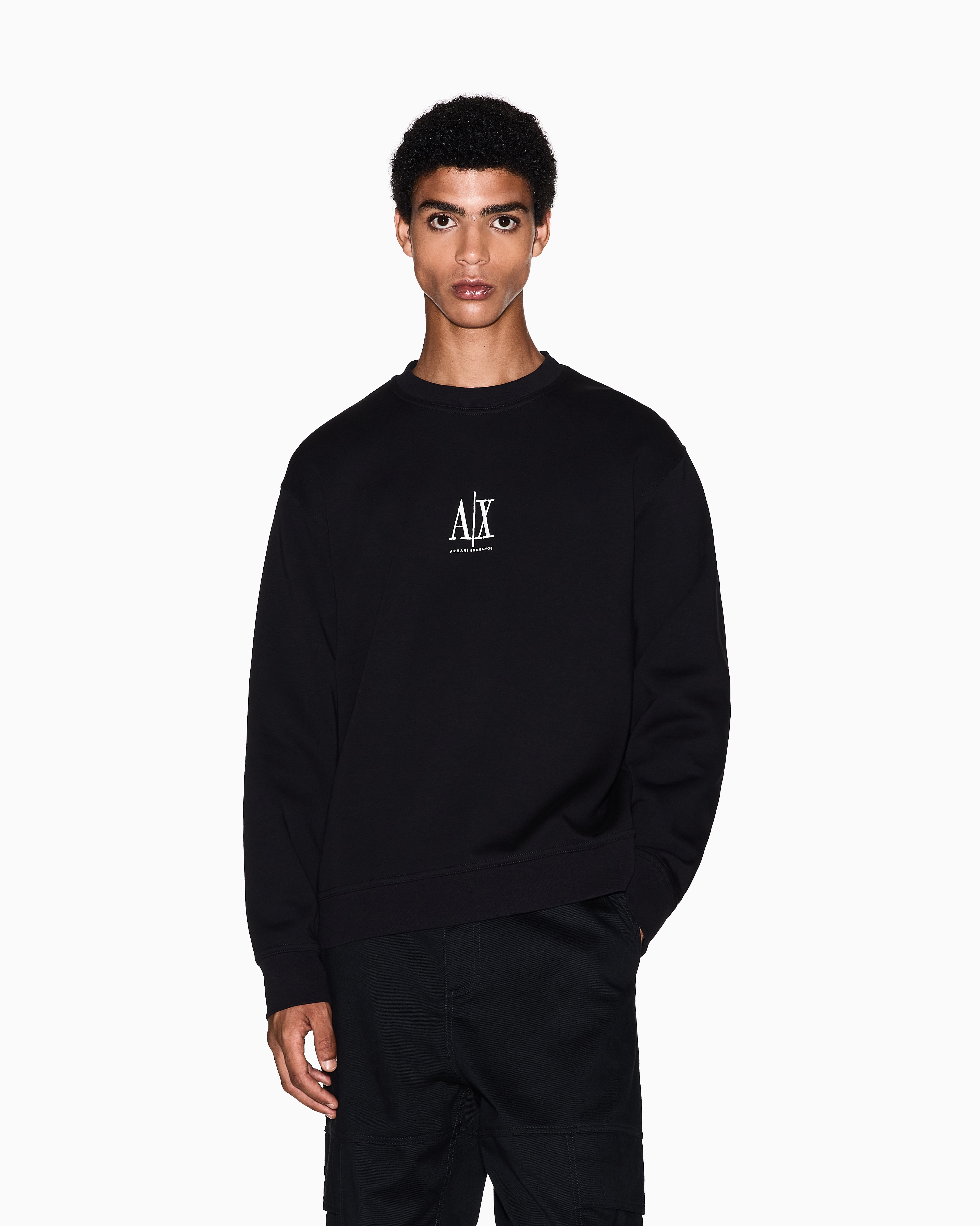Armani Exchange - Crewneck sweatshirt with embroidered logo, Man, Black, Size: