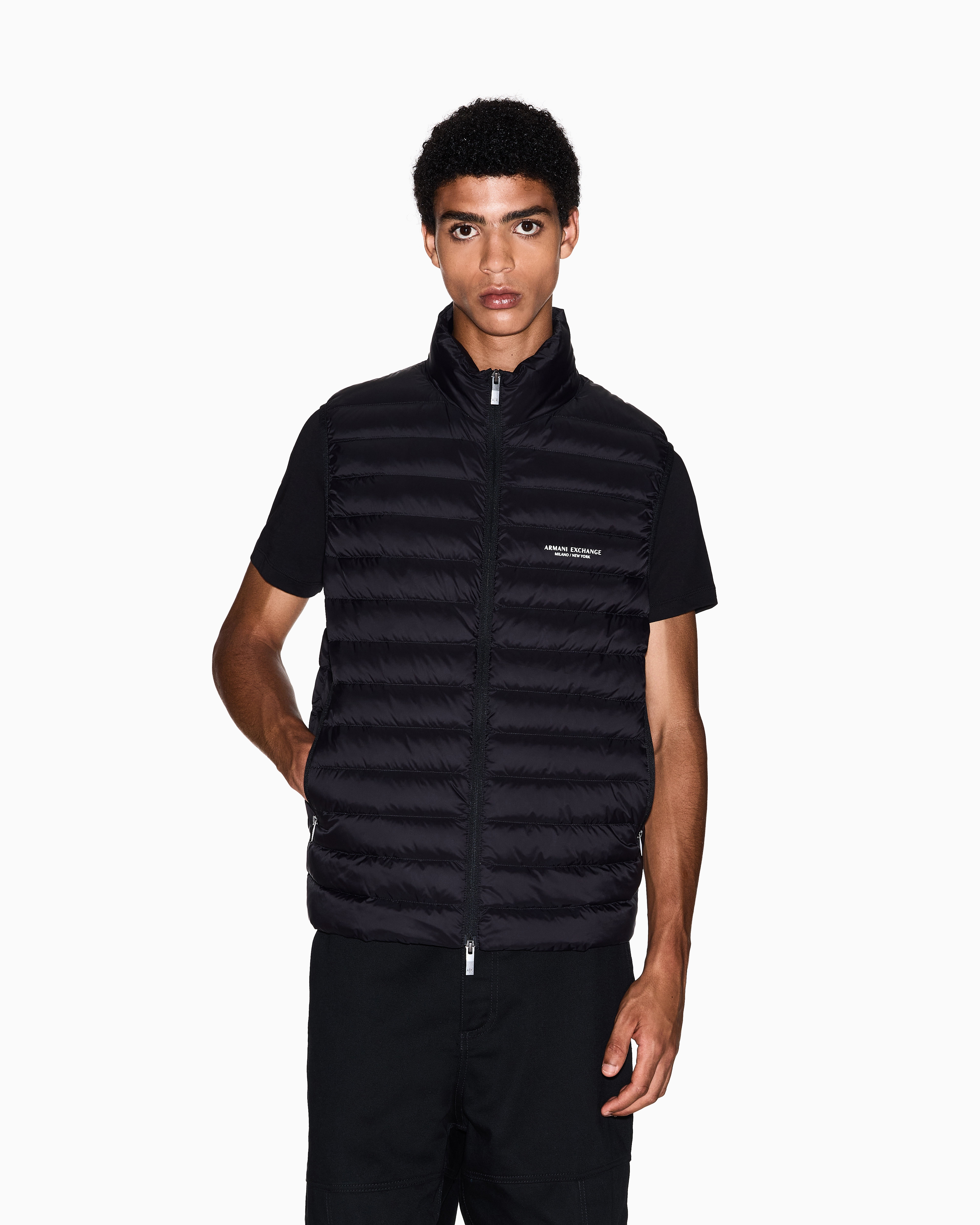Armani Exchange - Full zip sleeveless down jacket, Man, Black, Size: