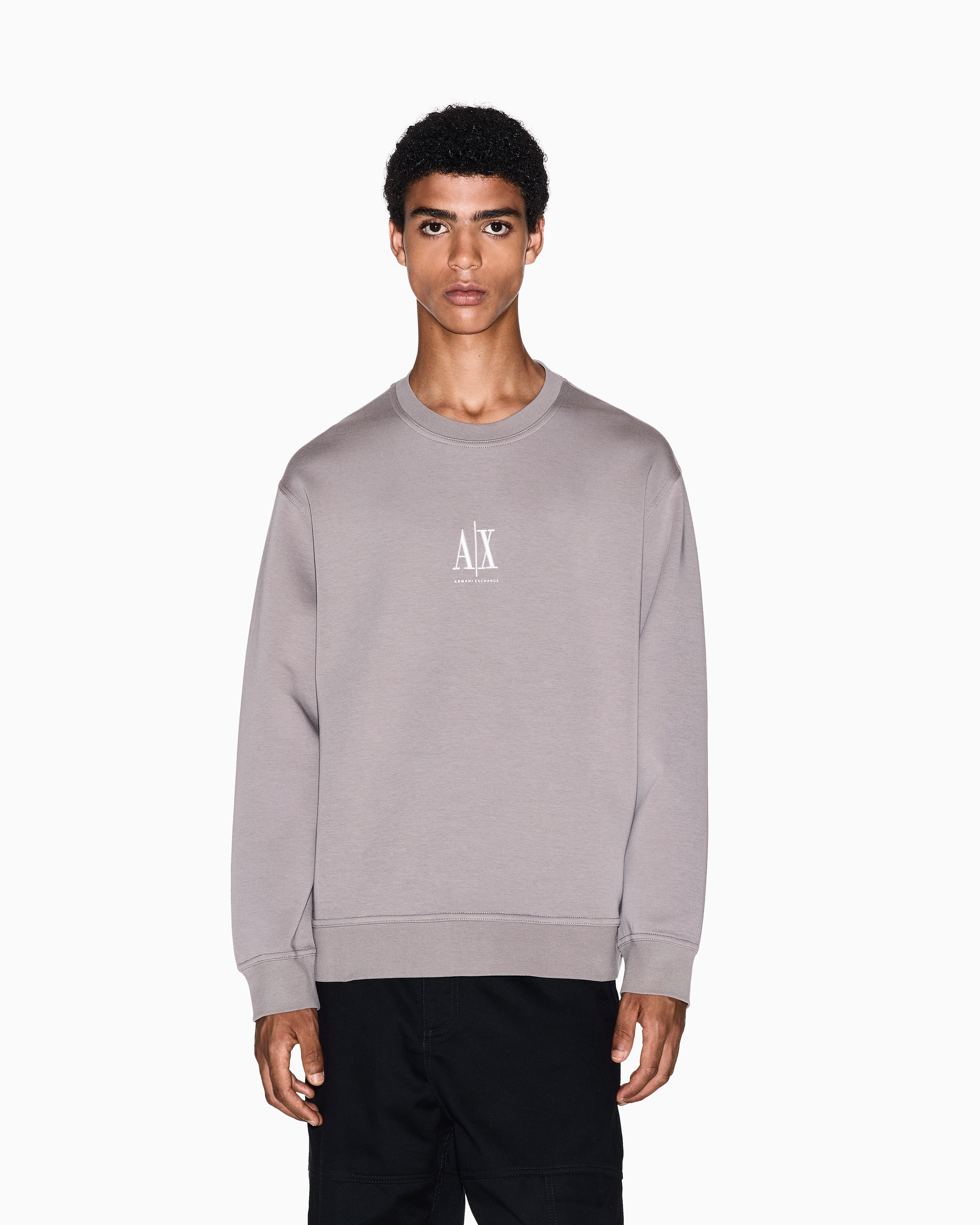 Armani Exchange - Crewneck sweatshirt with embroidered logo, Man, Beige, Size: