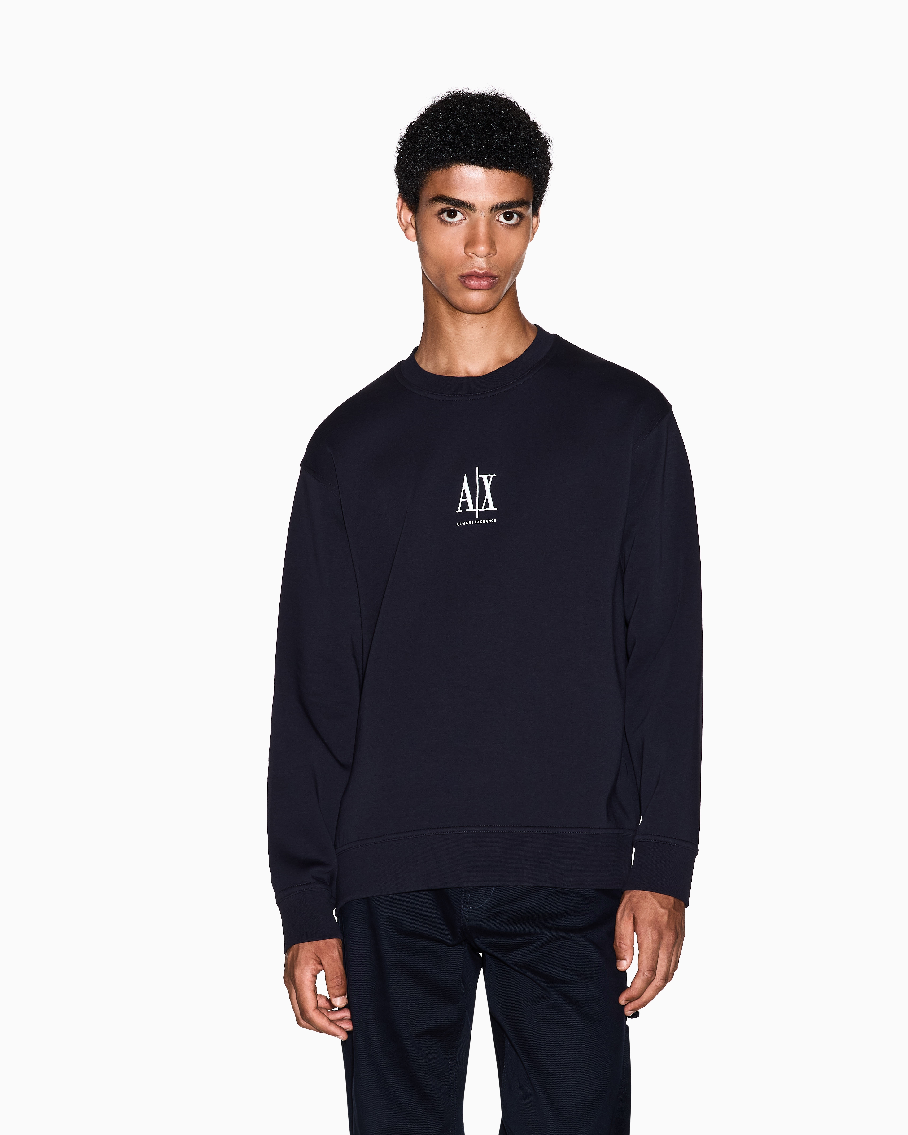 Armani Exchange - Crewneck sweatshirt with embroidered logo, Man, Navy Blue, Size: