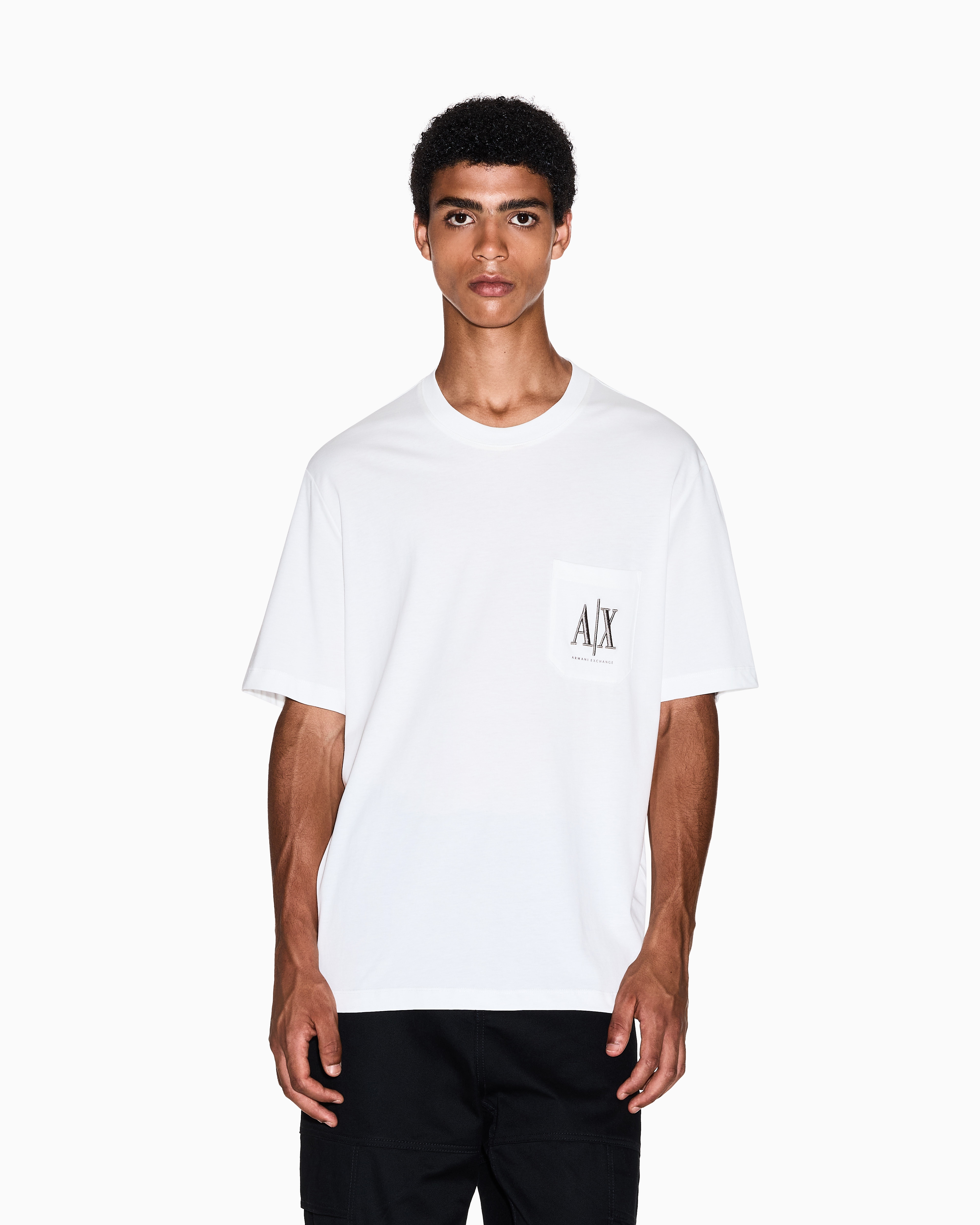 Armani Exchange - Regular fit T-shirt with pocket and logo, Man, White, Size: